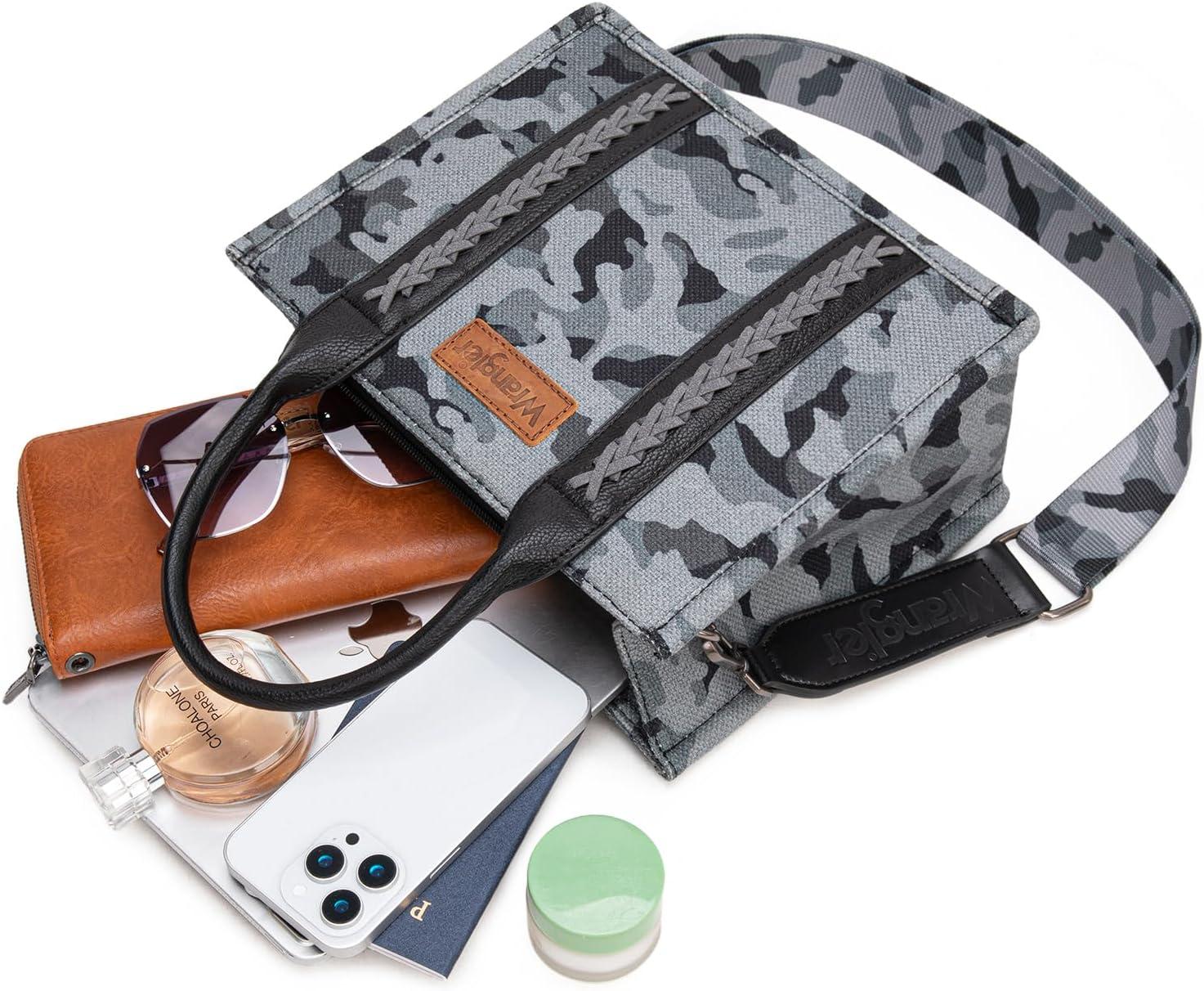 imageMontana West Wrangler Tote Bag for Women Western Camo Pattern Canvas Crossbody bag Handbag Vintage DesignBlack