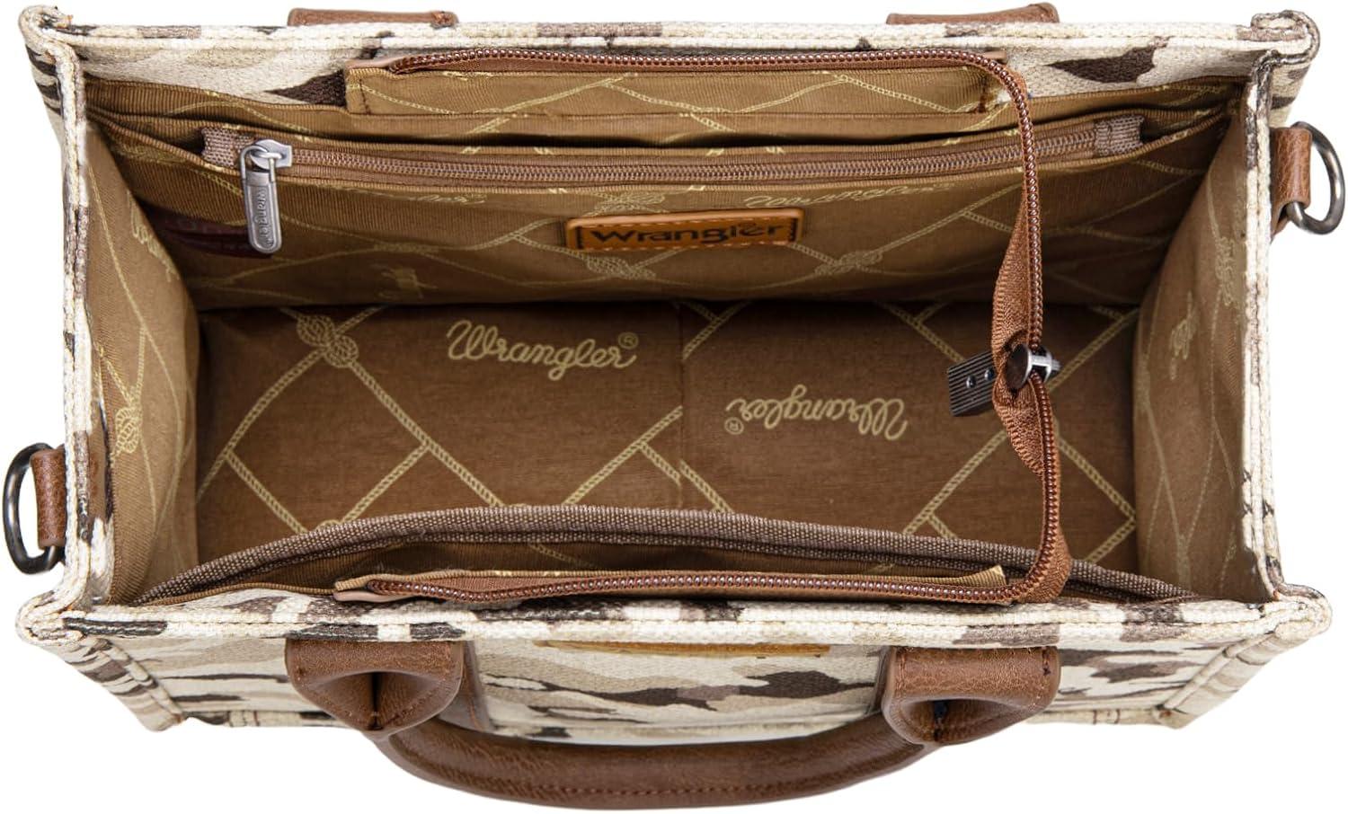 imageMontana West Wrangler Tote Bag for Women Western Camo Pattern Canvas Crossbody bag Handbag Vintage DesignBrown