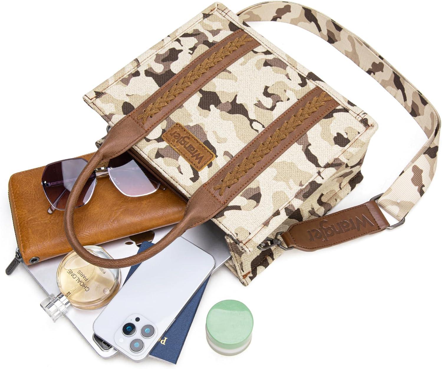 imageMontana West Wrangler Tote Bag for Women Western Camo Pattern Canvas Crossbody bag Handbag Vintage DesignBrown