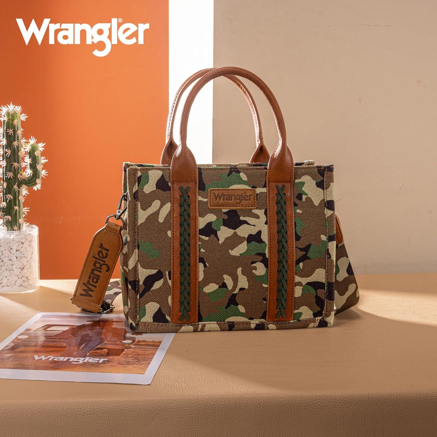 imageMontana West Wrangler Tote Bag for Women Western Camo Pattern Canvas Crossbody bag Handbag Vintage DesignGreen