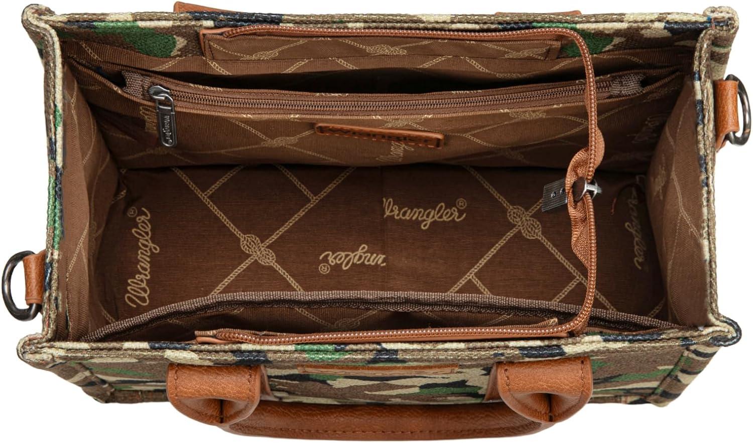 imageMontana West Wrangler Tote Bag for Women Western Camo Pattern Canvas Crossbody bag Handbag Vintage DesignGreen