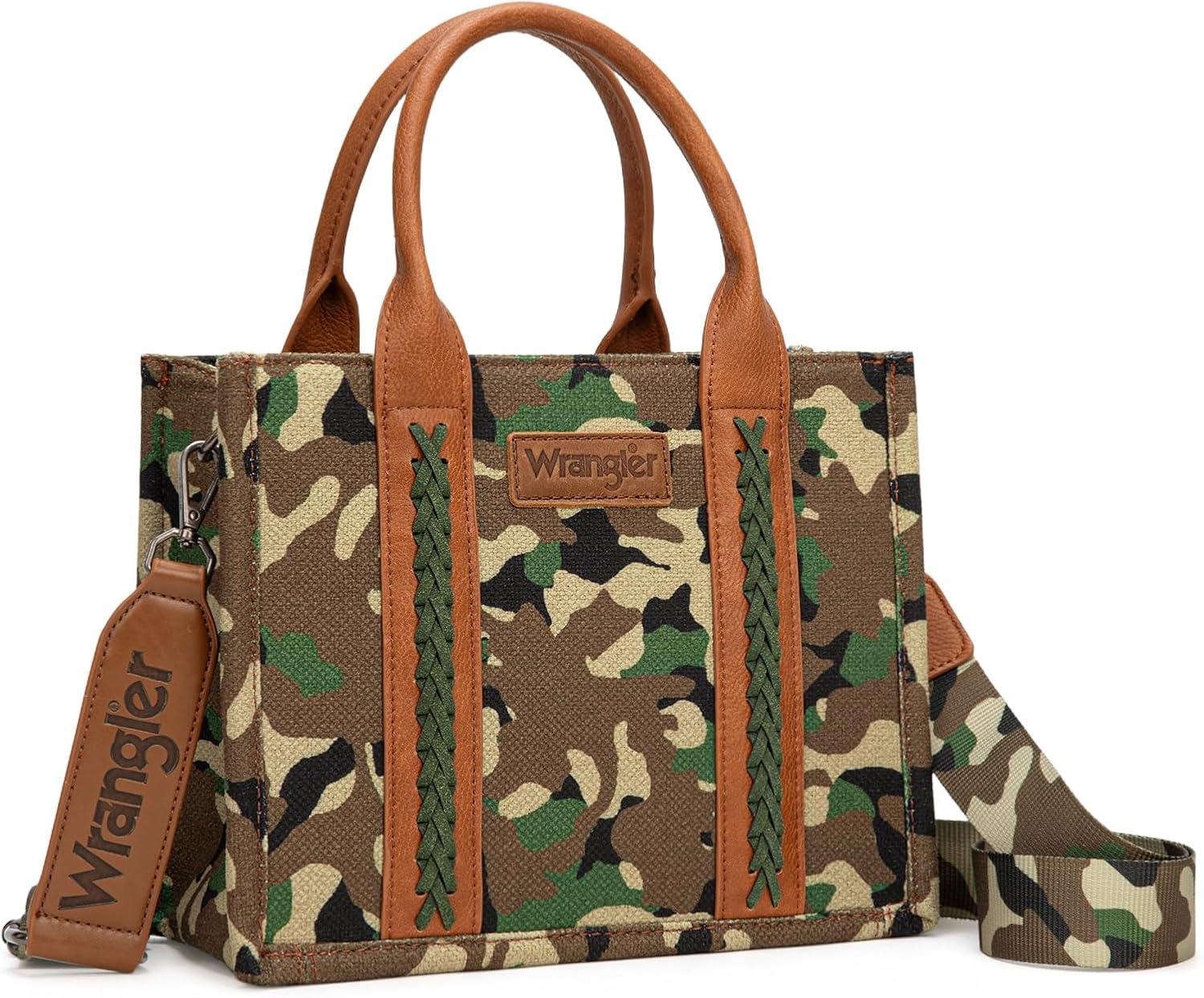 imageMontana West Wrangler Tote Bag for Women Western Camo Pattern Canvas Crossbody bag Handbag Vintage DesignGreen
