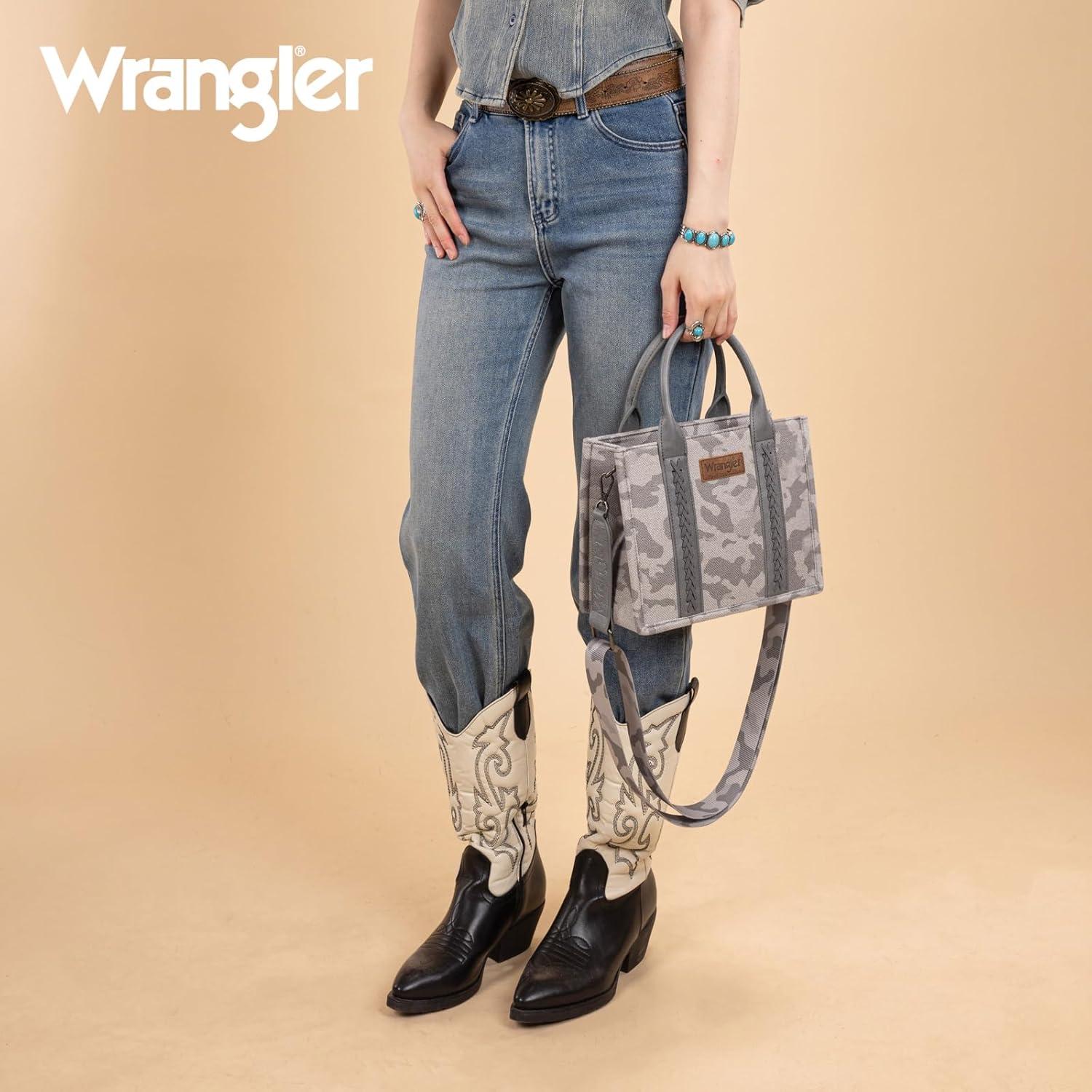 imageMontana West Wrangler Tote Bag for Women Western Camo Pattern Canvas Crossbody bag Handbag Vintage DesignGrey