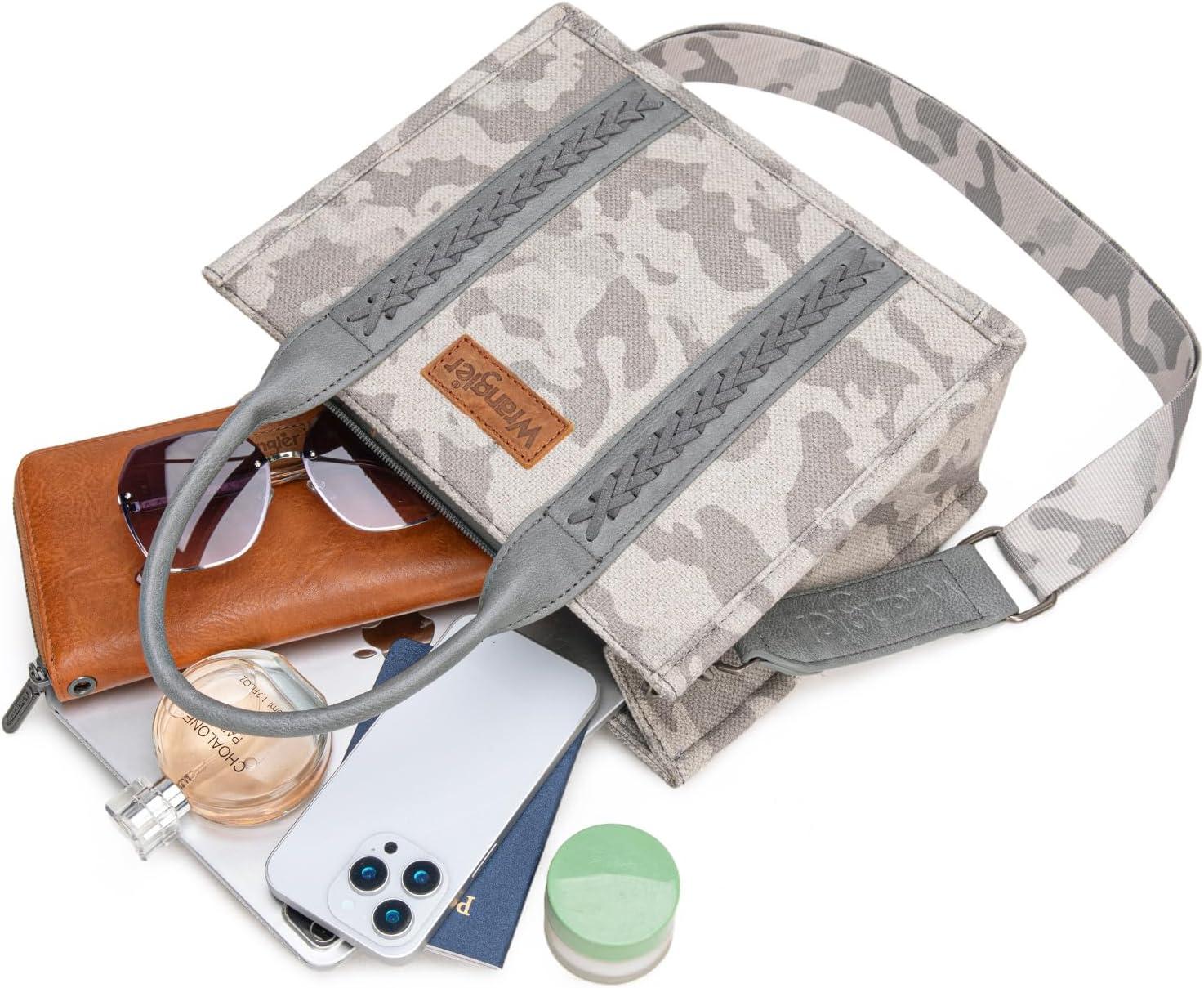 imageMontana West Wrangler Tote Bag for Women Western Camo Pattern Canvas Crossbody bag Handbag Vintage DesignGrey