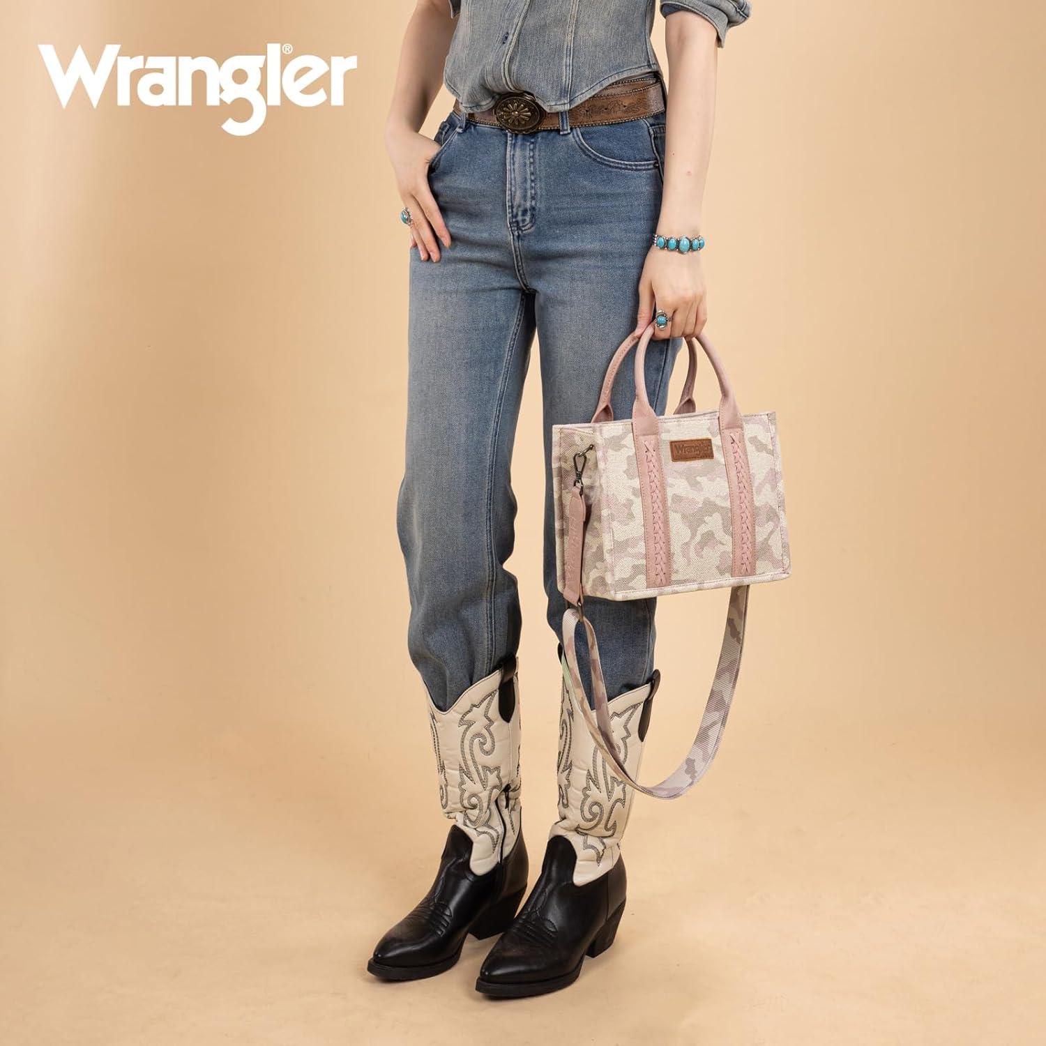 imageMontana West Wrangler Tote Bag for Women Western Camo Pattern Canvas Crossbody bag Handbag Vintage DesignPink