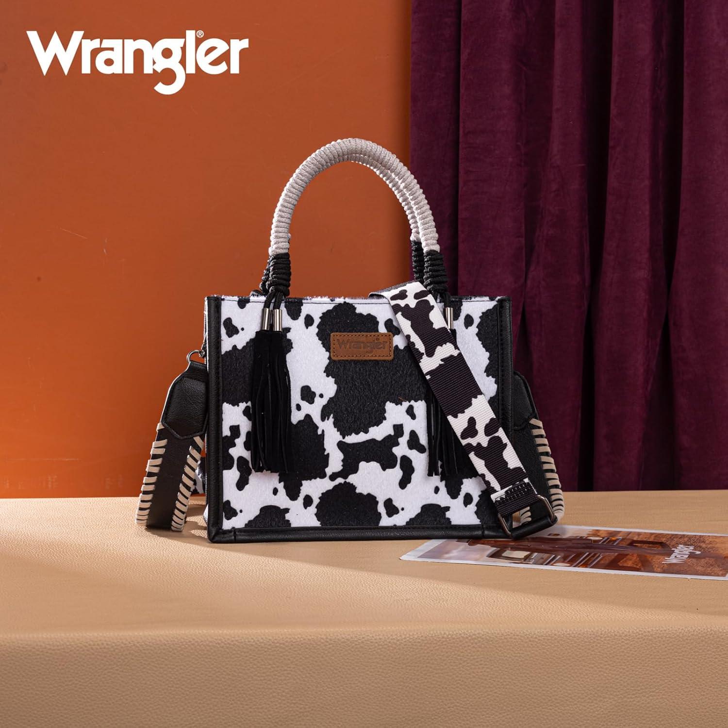 imageMontana West X Wrangler Tote Bag Cow Print Western Satchel Bags for Women with Braided Rope HandleBlack