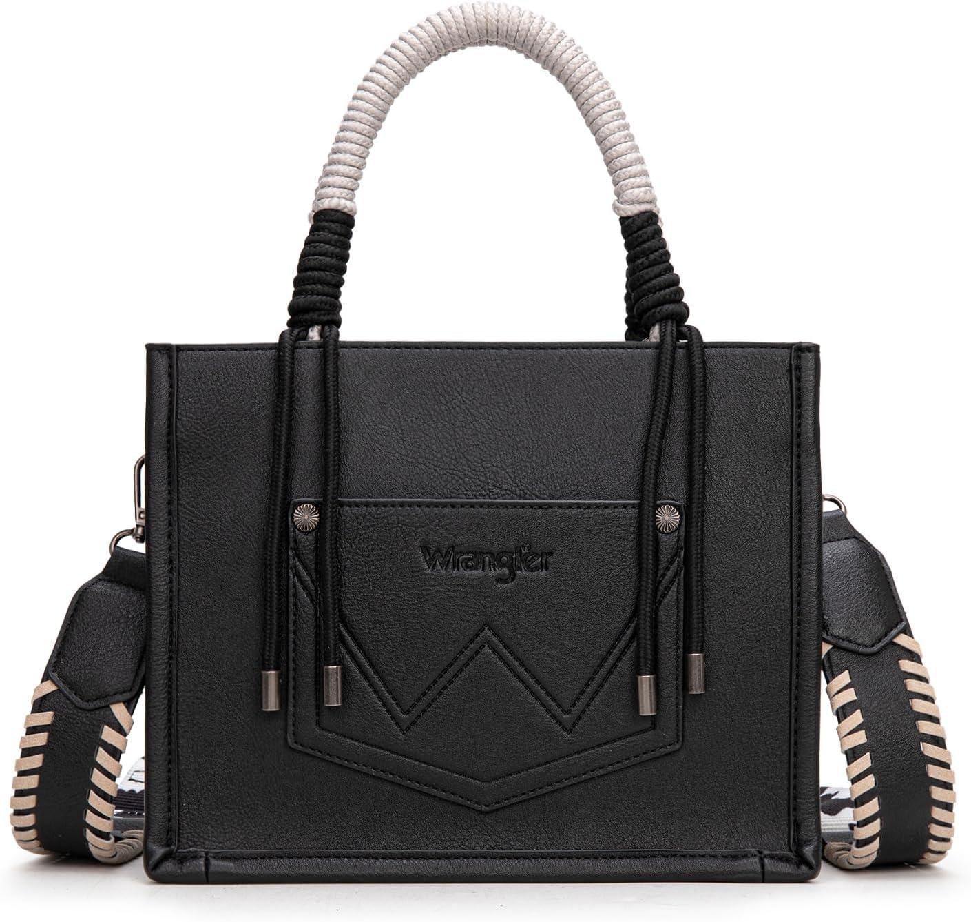 imageMontana West X Wrangler Tote Bag Cow Print Western Satchel Bags for Women with Braided Rope HandleBlack