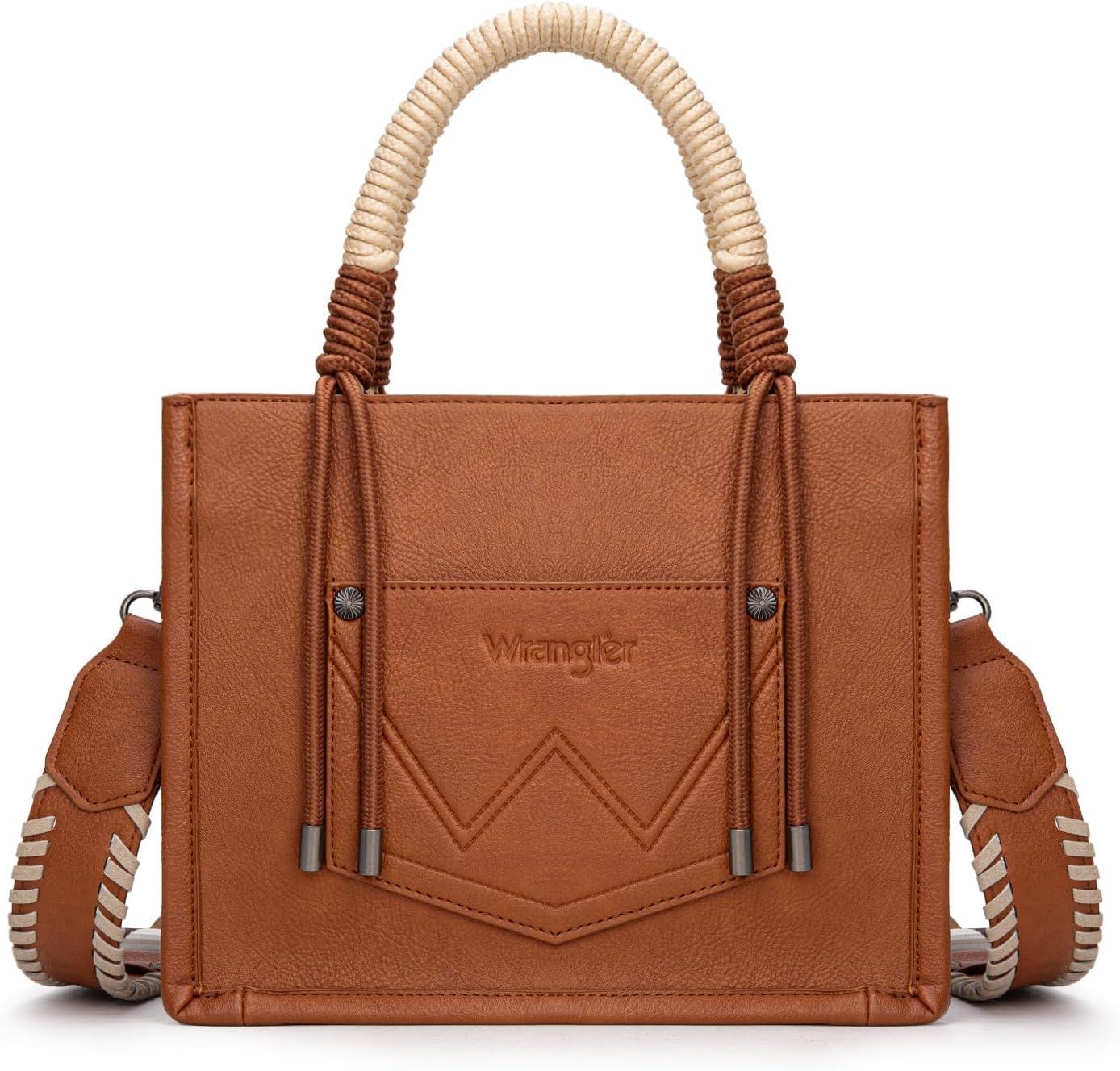imageMontana West X Wrangler Tote Bag Cow Print Western Satchel Bags for Women with Braided Rope HandleBrown