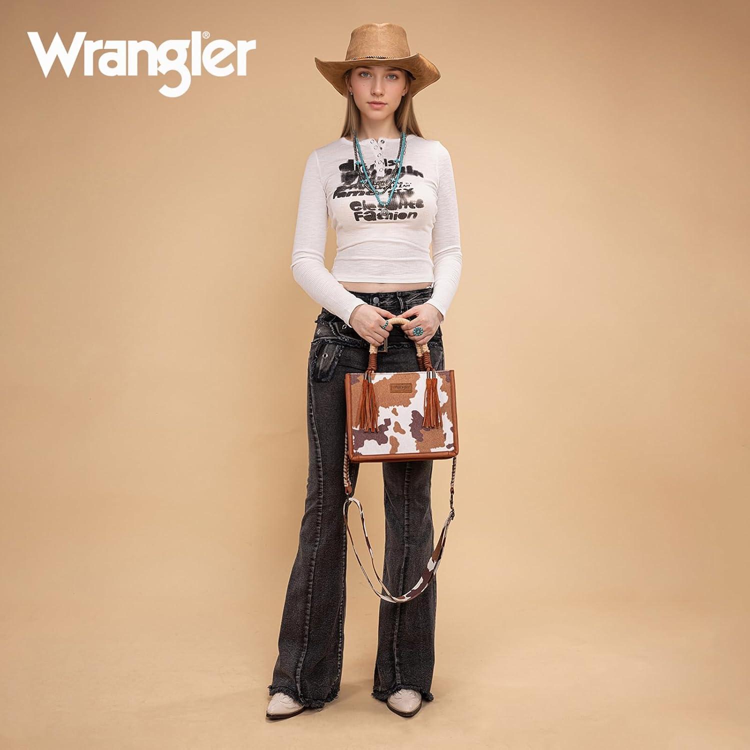imageMontana West X Wrangler Tote Bag Cow Print Western Satchel Bags for Women with Braided Rope HandleBrown