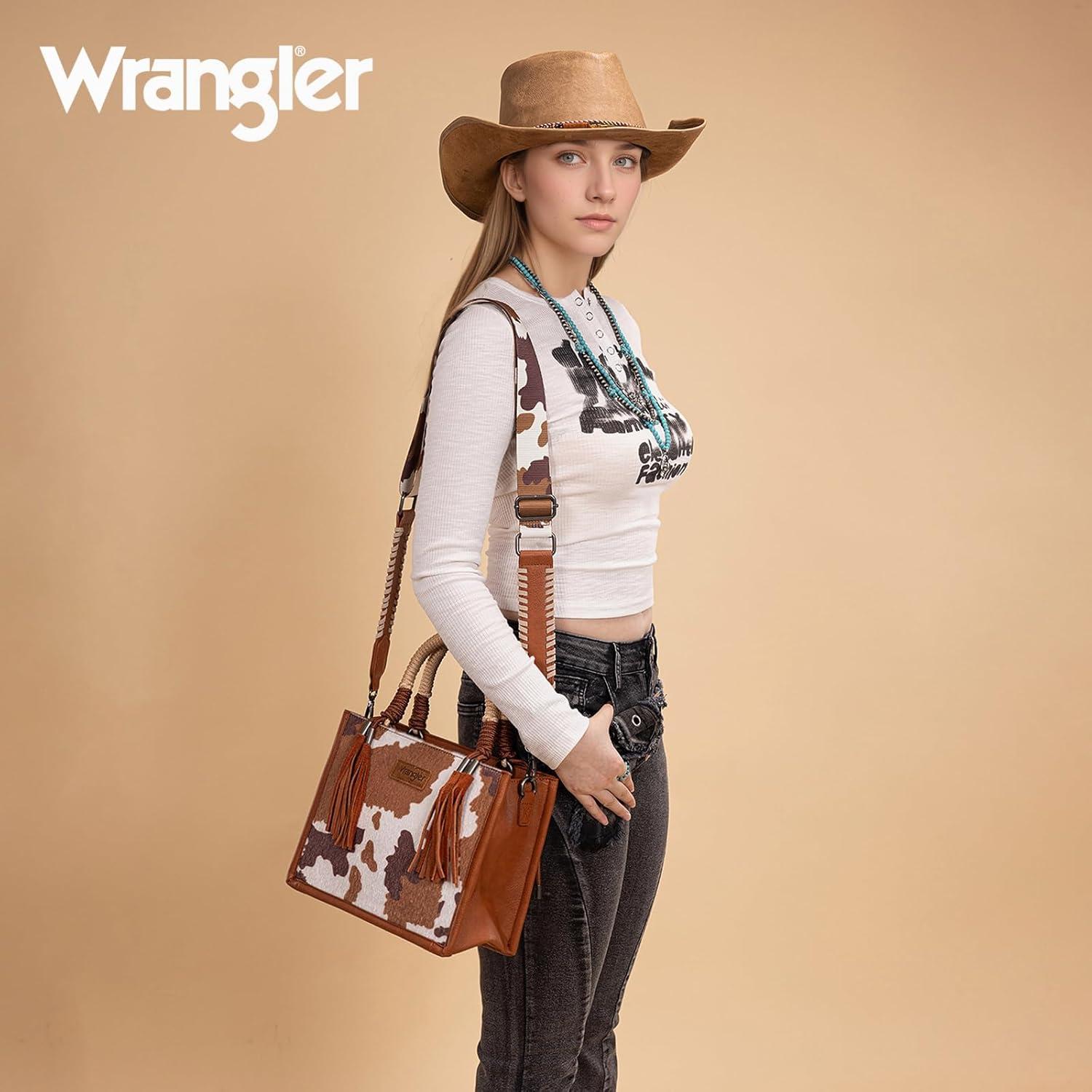 imageMontana West X Wrangler Tote Bag Cow Print Western Satchel Bags for Women with Braided Rope HandleBrown