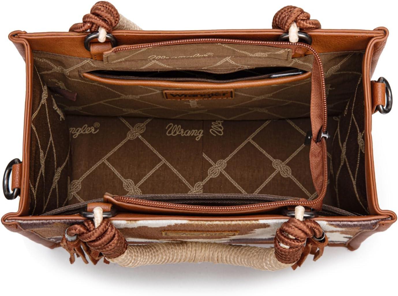 imageMontana West X Wrangler Tote Bag Cow Print Western Satchel Bags for Women with Braided Rope HandleBrown