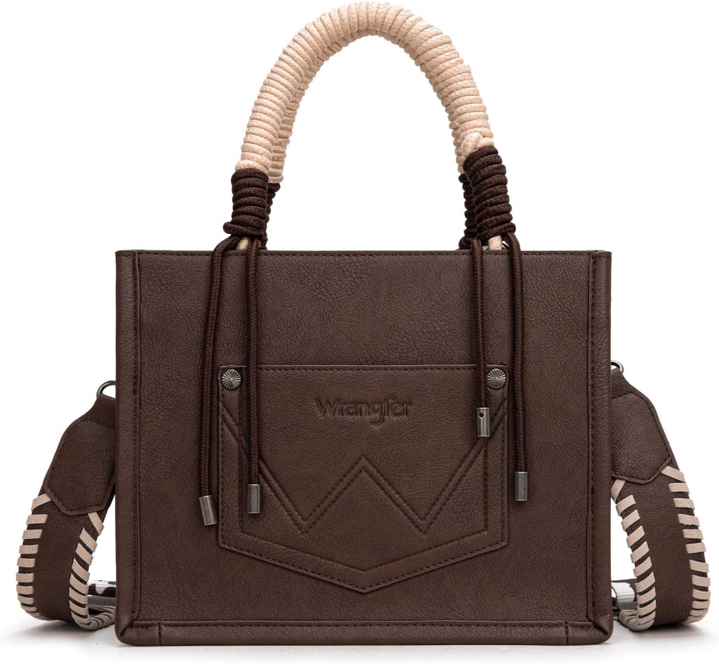 imageMontana West X Wrangler Tote Bag Cow Print Western Satchel Bags for Women with Braided Rope HandleCoffee