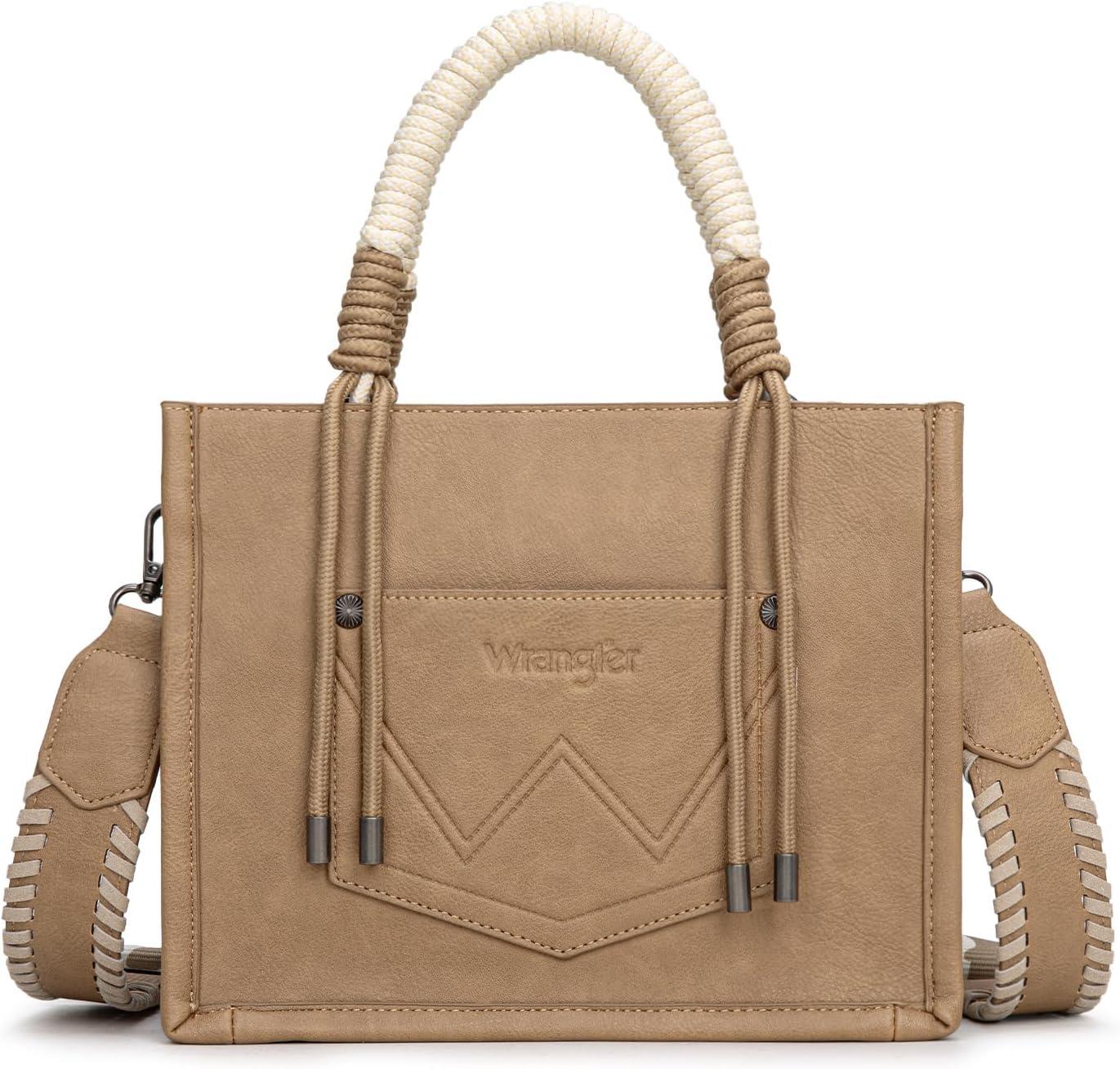 imageMontana West X Wrangler Tote Bag Cow Print Western Satchel Bags for Women with Braided Rope HandleKhaki