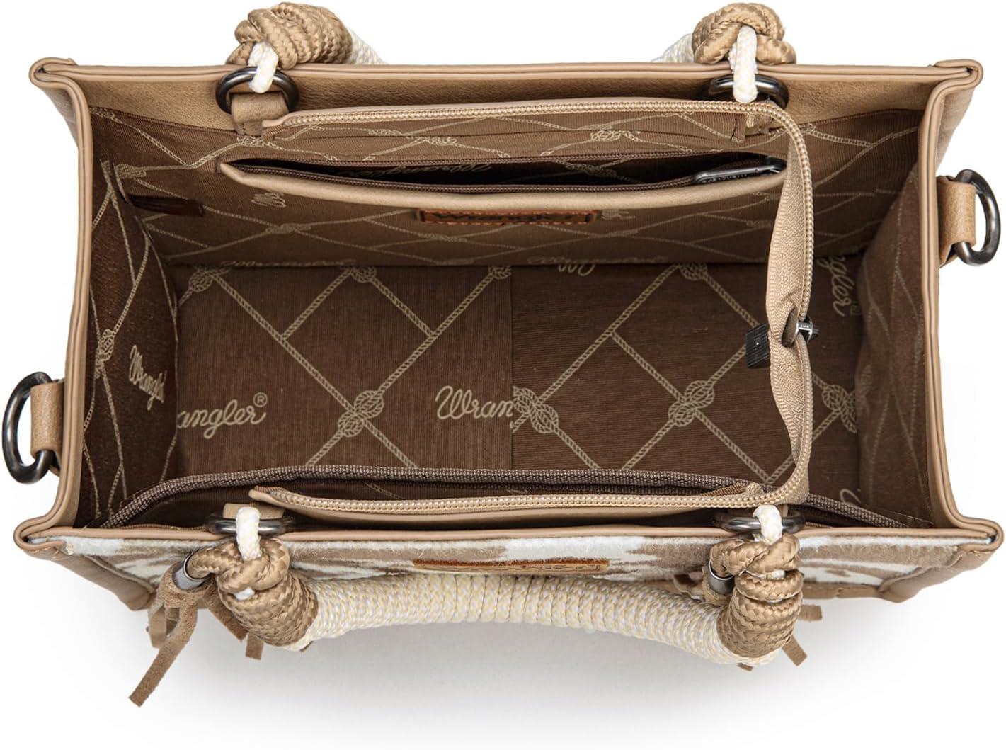 imageMontana West X Wrangler Tote Bag Cow Print Western Satchel Bags for Women with Braided Rope HandleKhaki