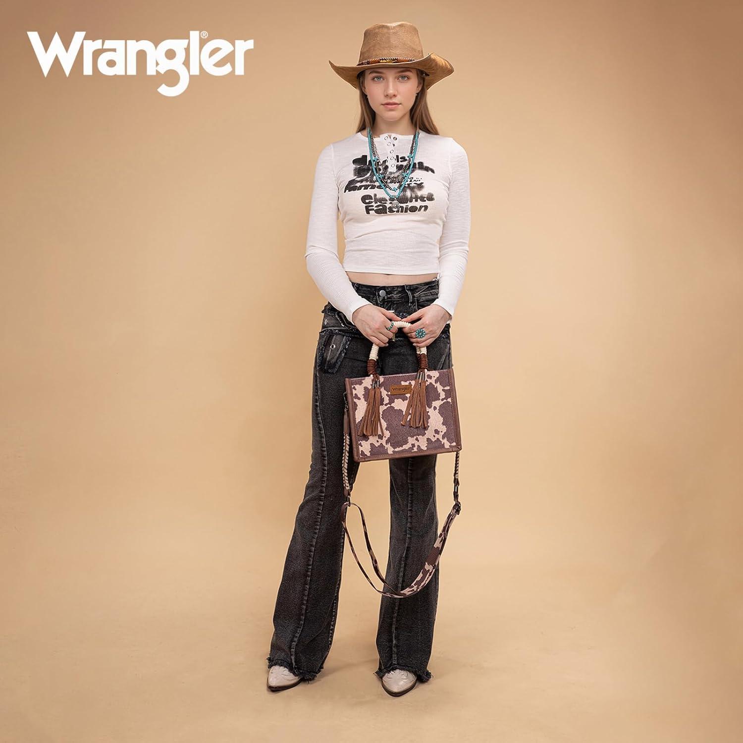 imageMontana West X Wrangler Tote Bag Cow Print Western Satchel Bags for Women with Braided Rope HandleLight Coffee