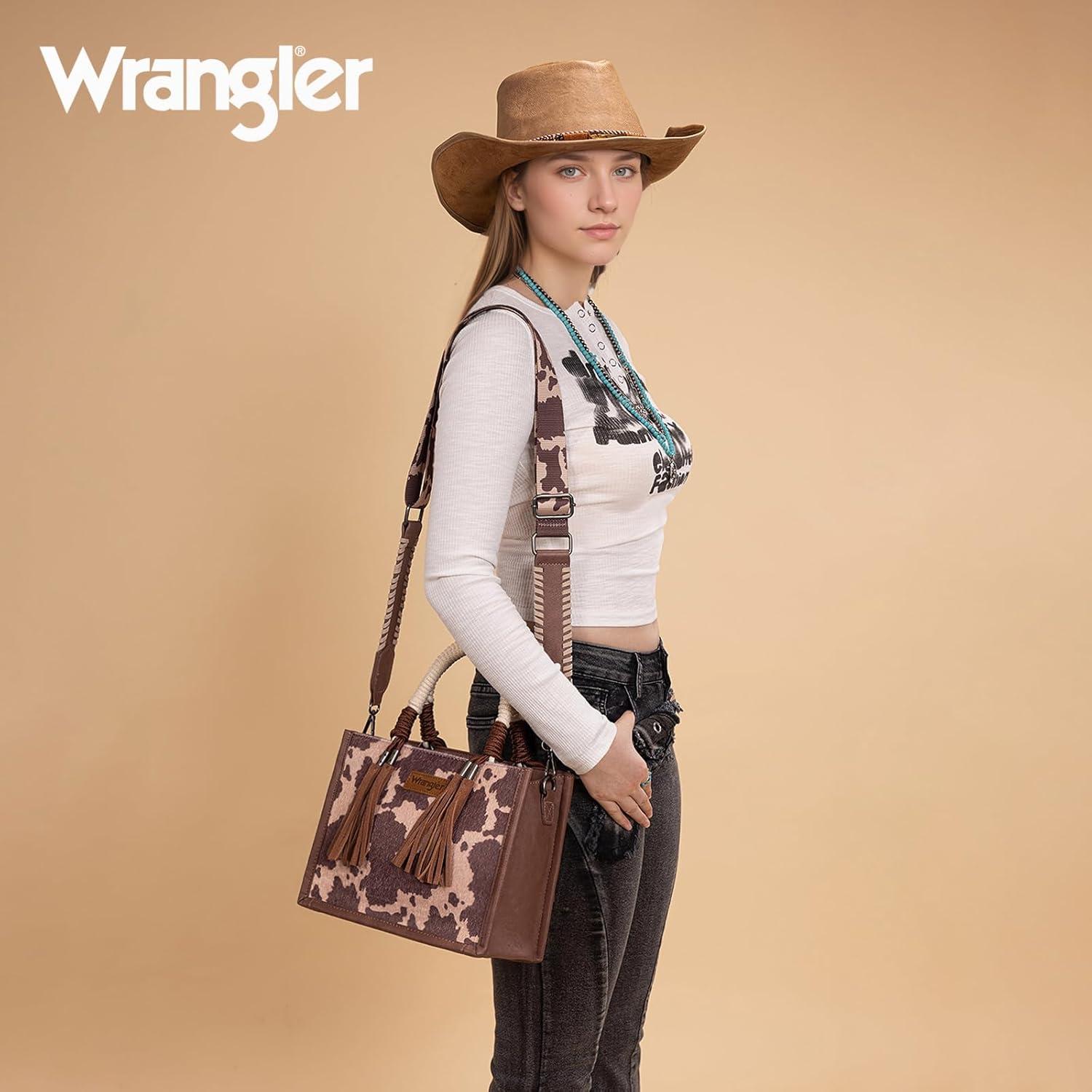 imageMontana West X Wrangler Tote Bag Cow Print Western Satchel Bags for Women with Braided Rope HandleLight Coffee