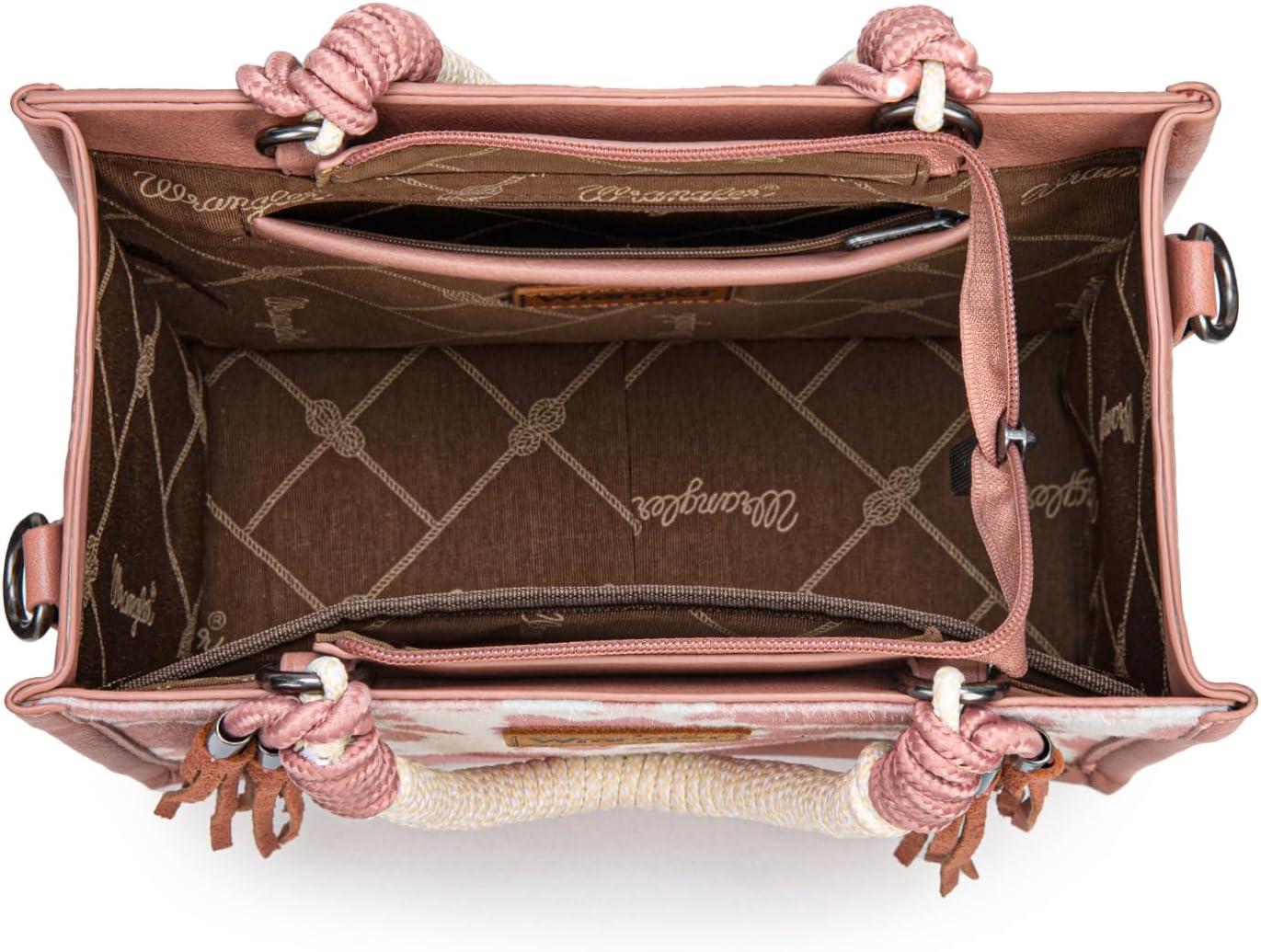 imageMontana West X Wrangler Tote Bag Cow Print Western Satchel Bags for Women with Braided Rope HandlePink