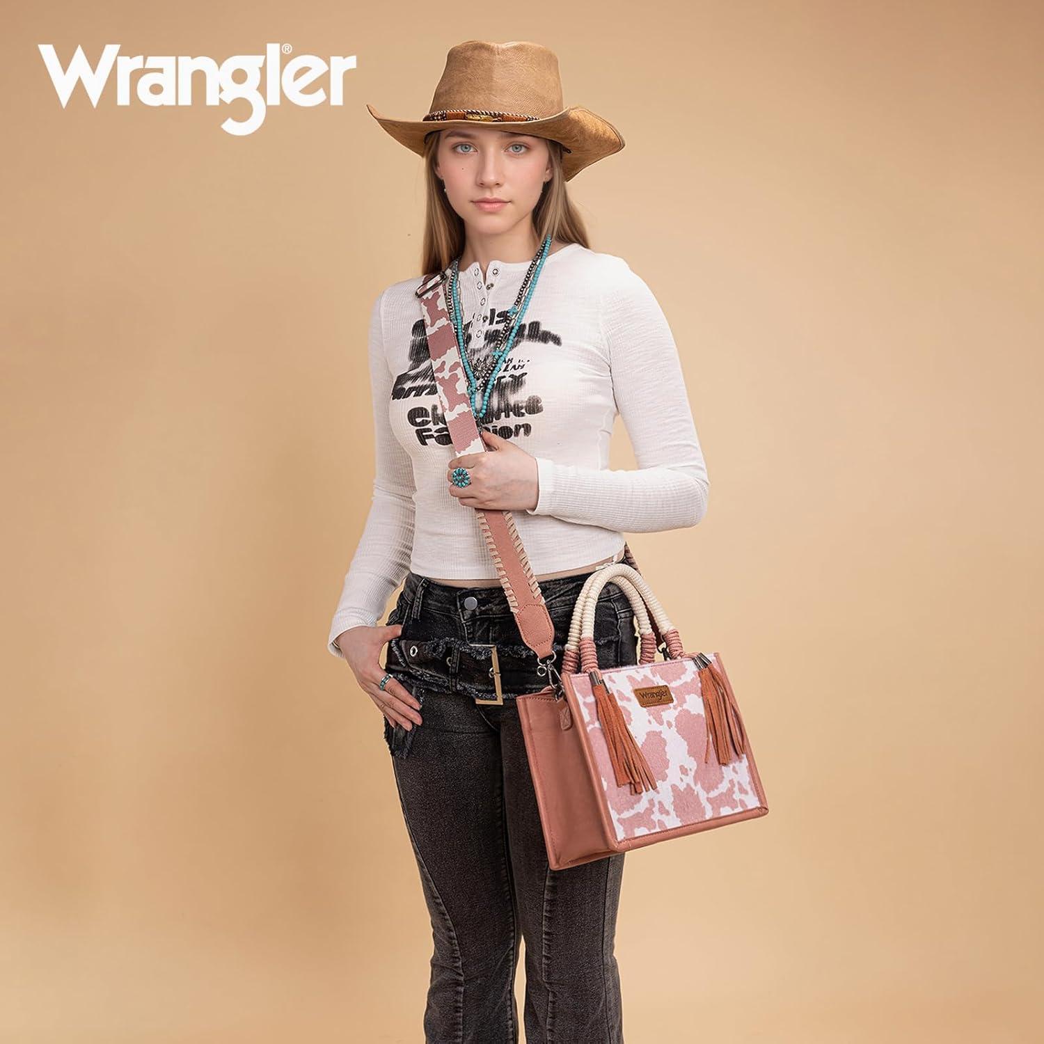 imageMontana West X Wrangler Tote Bag Cow Print Western Satchel Bags for Women with Braided Rope HandlePink