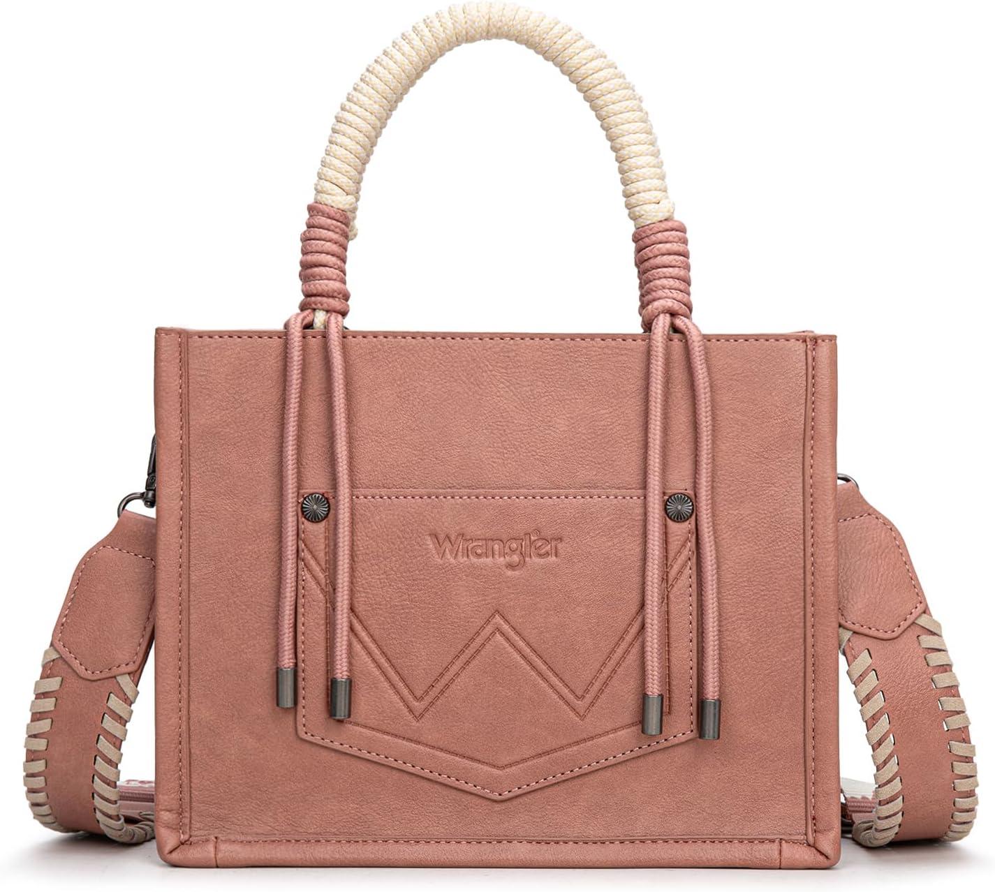 imageMontana West X Wrangler Tote Bag Cow Print Western Satchel Bags for Women with Braided Rope HandlePink