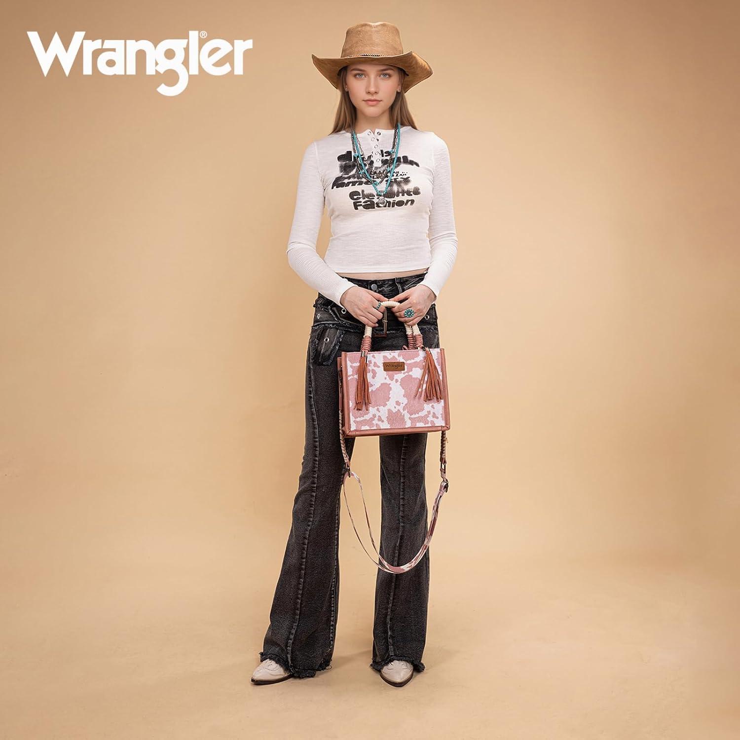 imageMontana West X Wrangler Tote Bag Cow Print Western Satchel Bags for Women with Braided Rope HandlePink