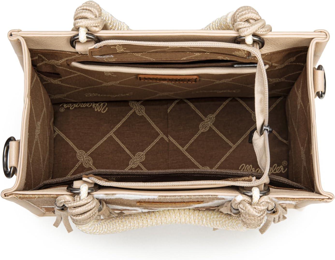 imageMontana West X Wrangler Tote Bag Cow Print Western Satchel Bags for Women with Braided Rope HandleTan