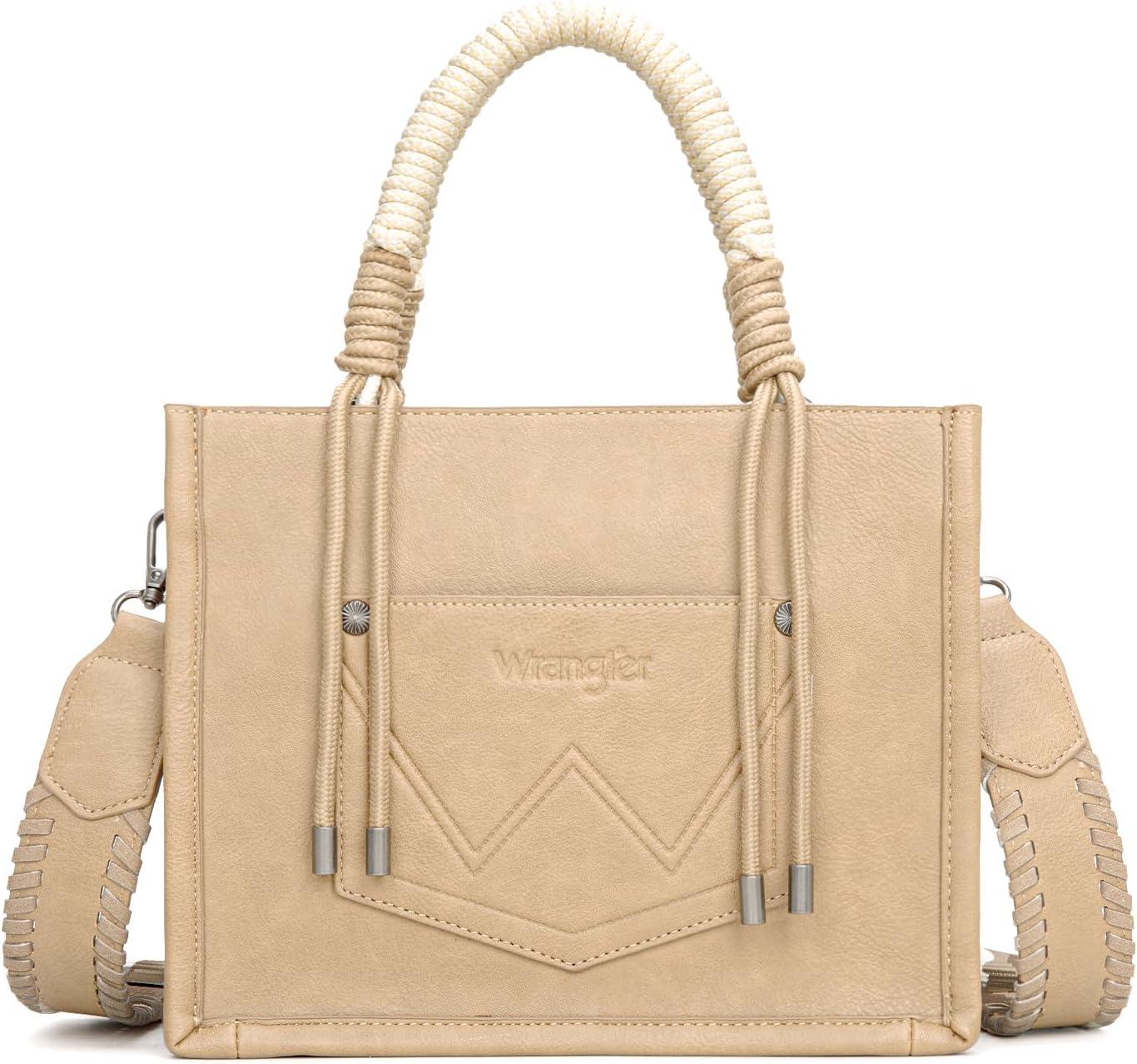 imageMontana West X Wrangler Tote Bag Cow Print Western Satchel Bags for Women with Braided Rope HandleTan