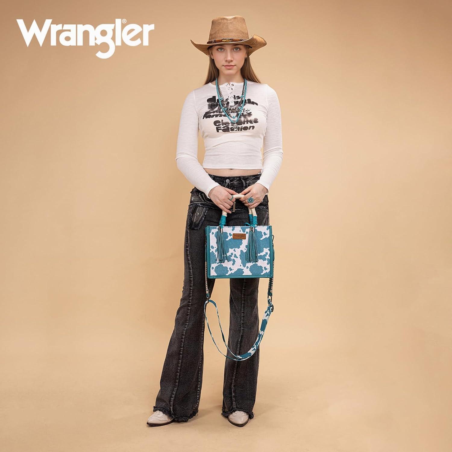 imageMontana West X Wrangler Tote Bag Cow Print Western Satchel Bags for Women with Braided Rope HandleTurquoise