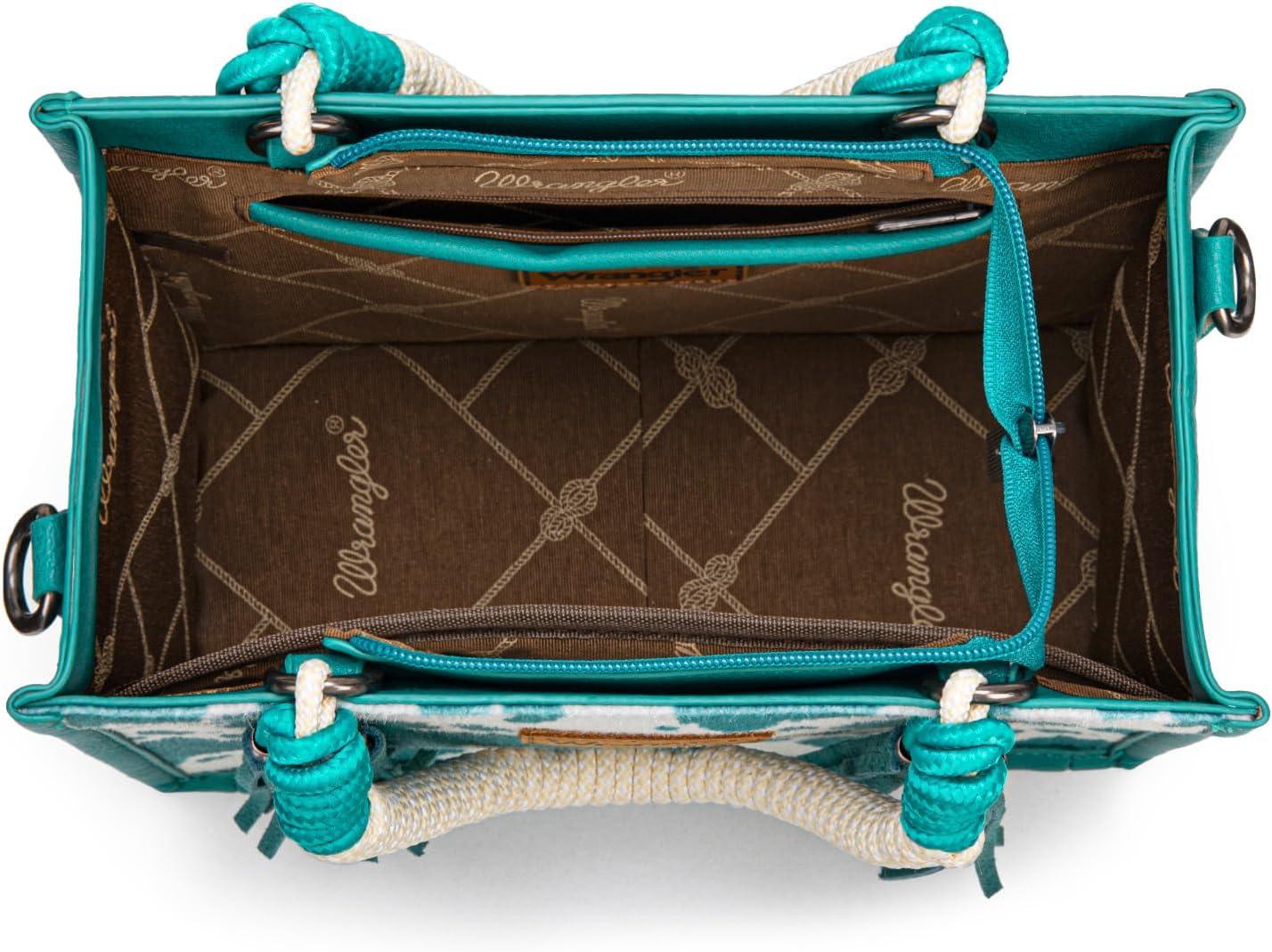 imageMontana West X Wrangler Tote Bag Cow Print Western Satchel Bags for Women with Braided Rope HandleTurquoise