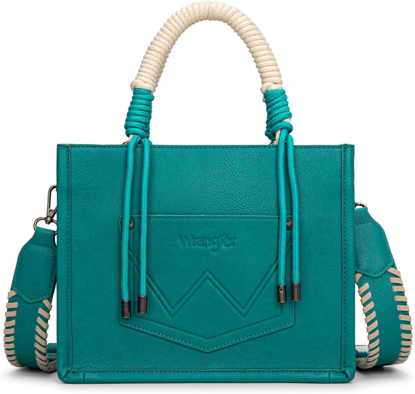 imageMontana West X Wrangler Tote Bag Cow Print Western Satchel Bags for Women with Braided Rope HandleTurquoise