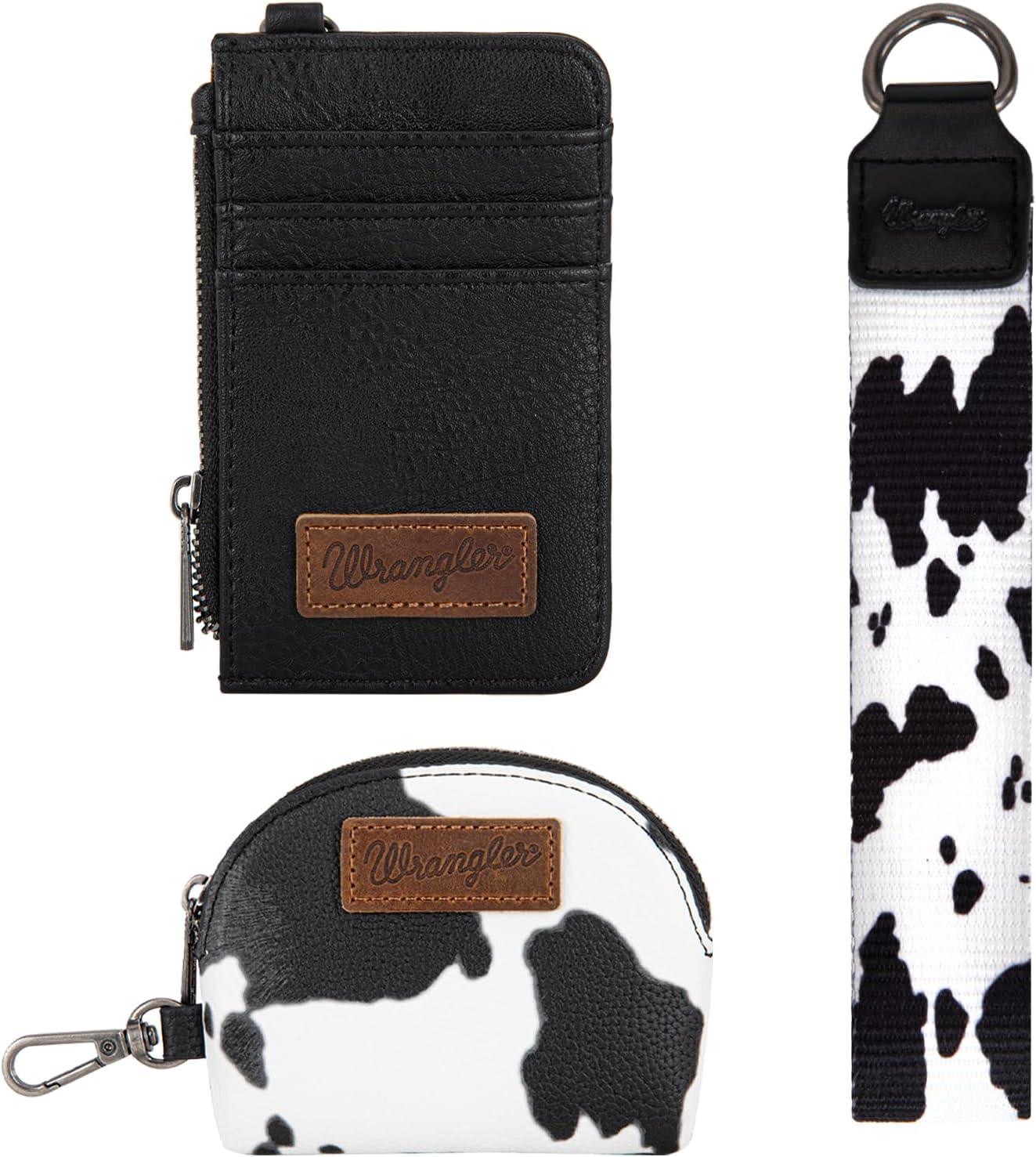 imageMontana WestxWrangler KeyChain Wristlet Wallets for Women Western Dual Pouch Wristlet Embroidered Boot Scroll Card Holder Wallet With ZipperArtist COW Black