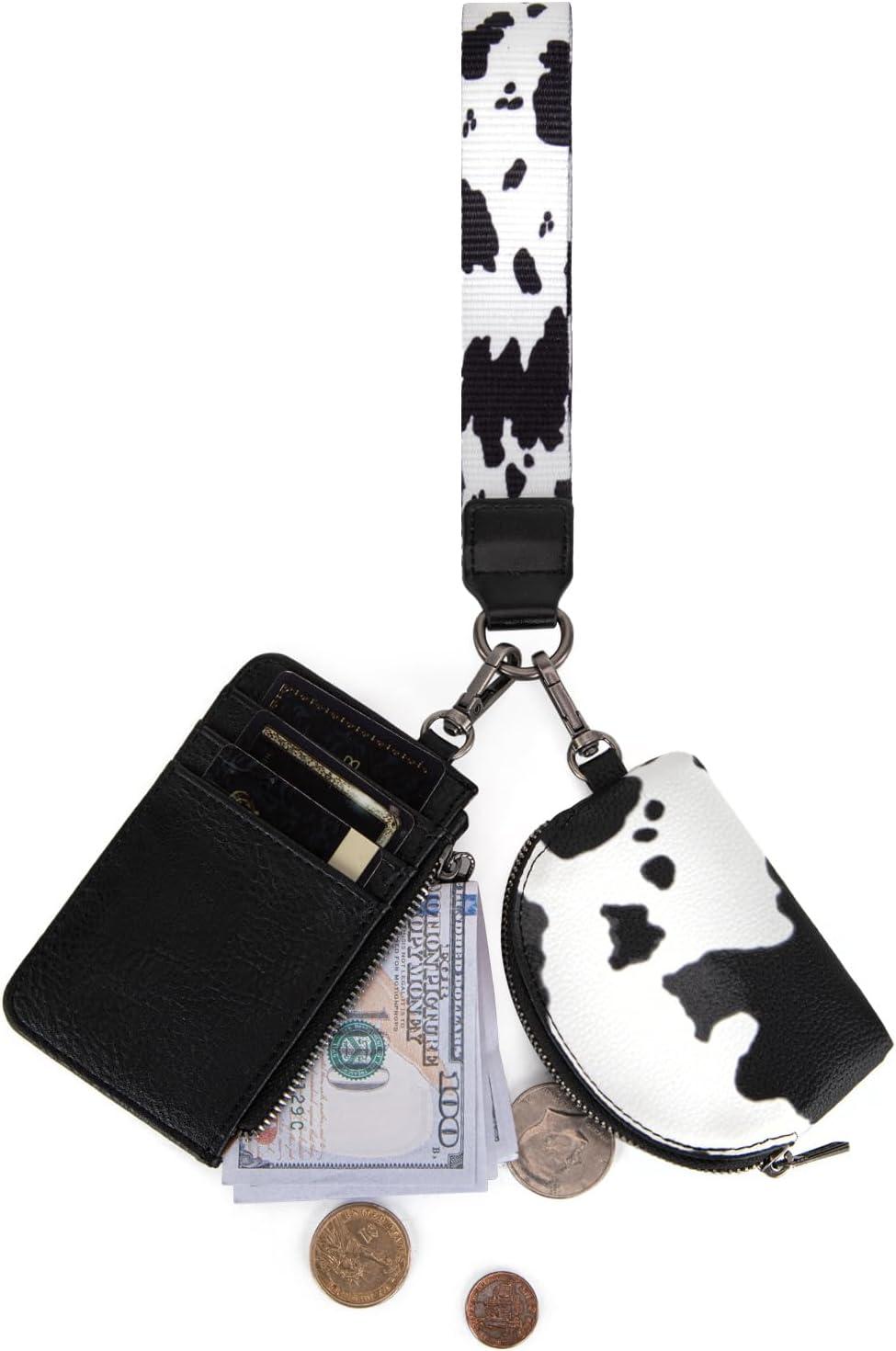 imageMontana WestxWrangler KeyChain Wristlet Wallets for Women Western Dual Pouch Wristlet Embroidered Boot Scroll Card Holder Wallet With ZipperArtist COW Black