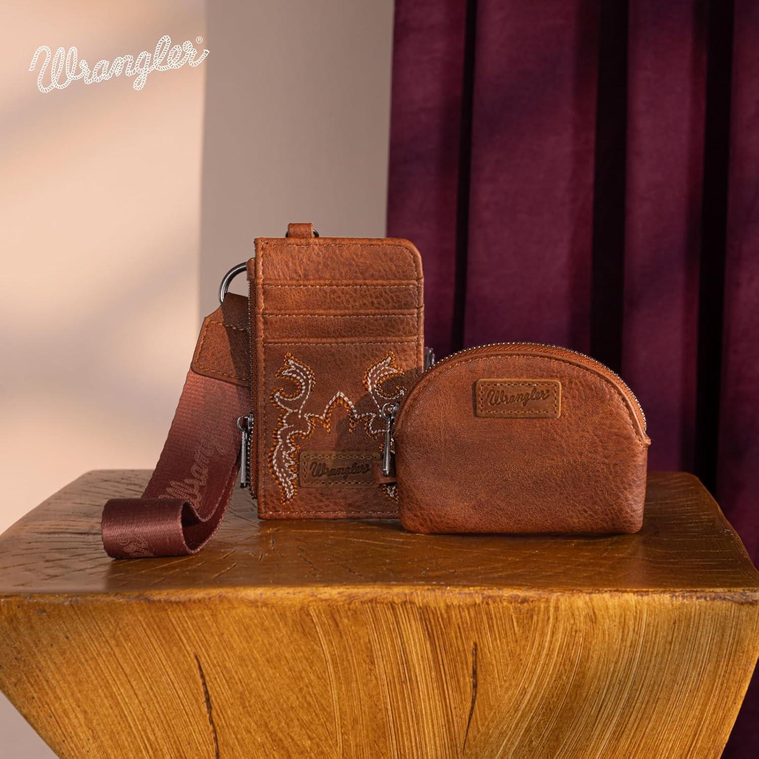 imageMontana WestxWrangler KeyChain Wristlet Wallets for Women Western Dual Pouch Wristlet Embroidered Boot Scroll Card Holder Wallet With ZipperBBrown