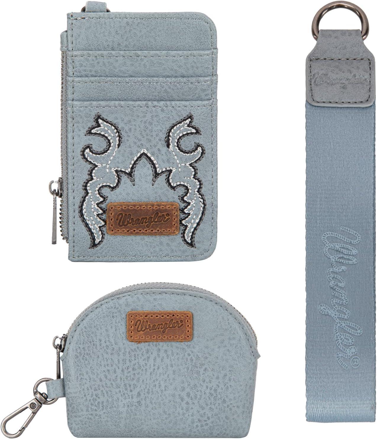 imageMontana WestxWrangler KeyChain Wristlet Wallets for Women Western Dual Pouch Wristlet Embroidered Boot Scroll Card Holder Wallet With ZipperBJean