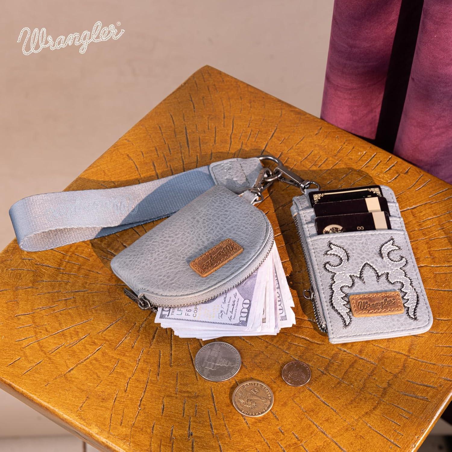 imageMontana WestxWrangler KeyChain Wristlet Wallets for Women Western Dual Pouch Wristlet Embroidered Boot Scroll Card Holder Wallet With ZipperBJean