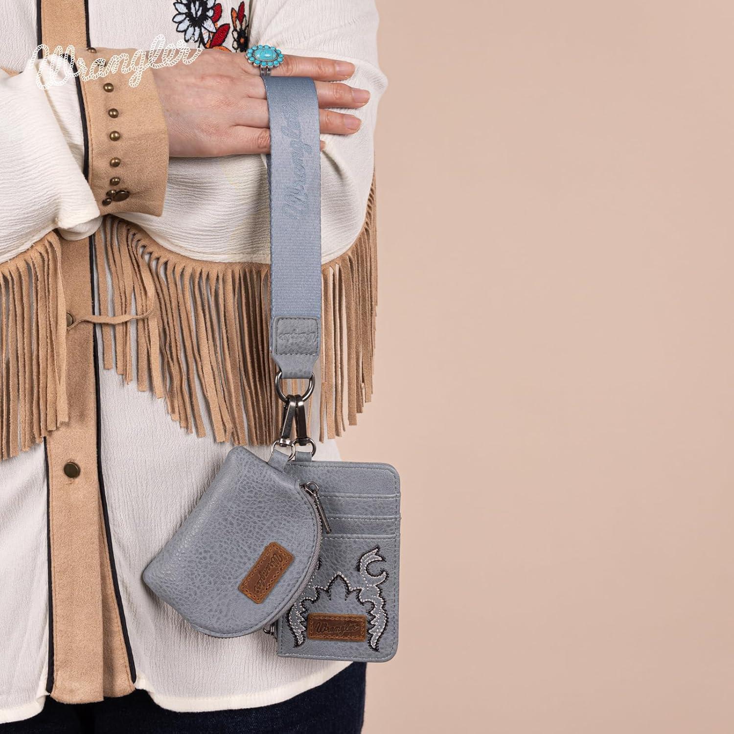 imageMontana WestxWrangler KeyChain Wristlet Wallets for Women Western Dual Pouch Wristlet Embroidered Boot Scroll Card Holder Wallet With ZipperBJean