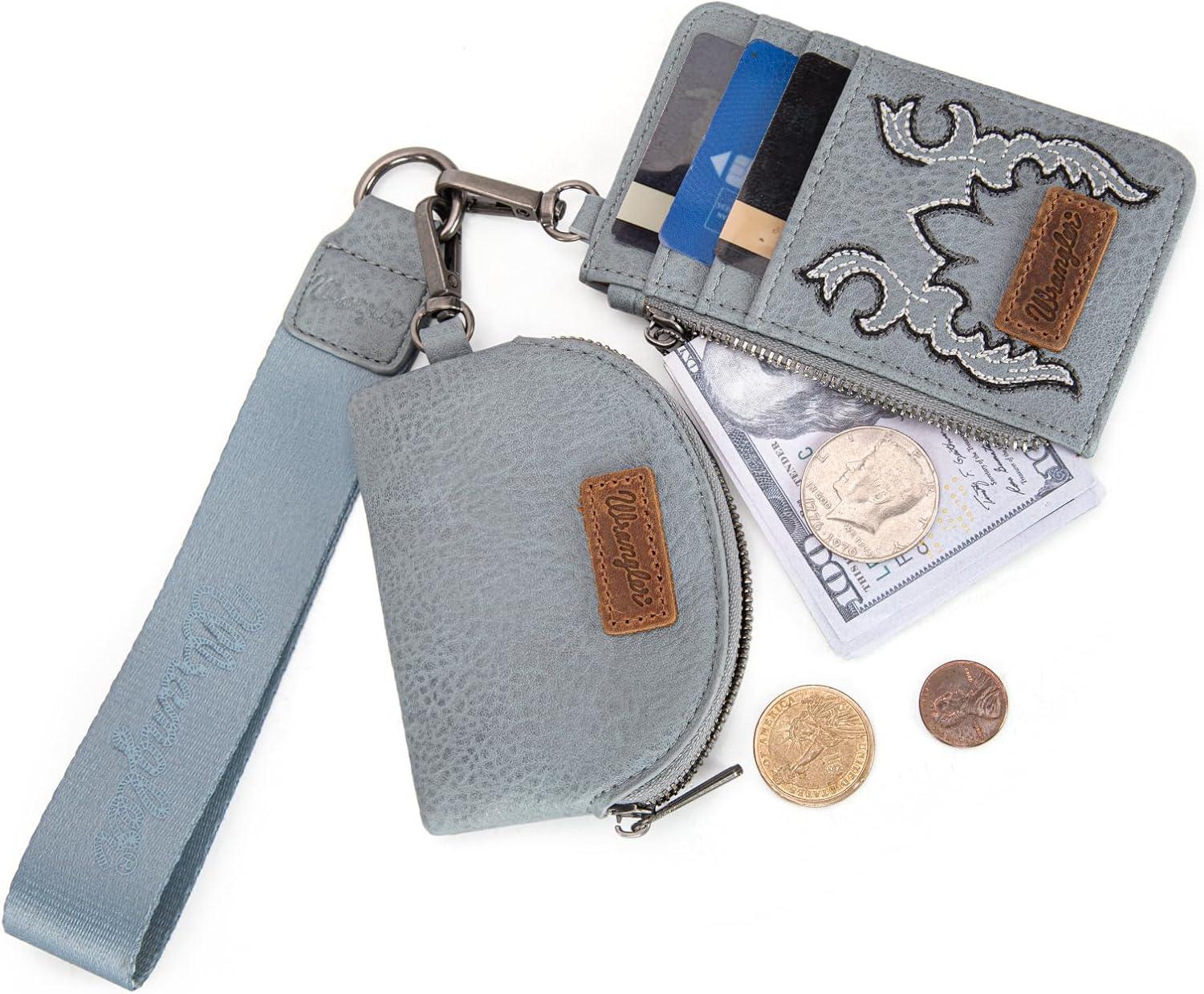 imageMontana WestxWrangler KeyChain Wristlet Wallets for Women Western Dual Pouch Wristlet Embroidered Boot Scroll Card Holder Wallet With ZipperBJean
