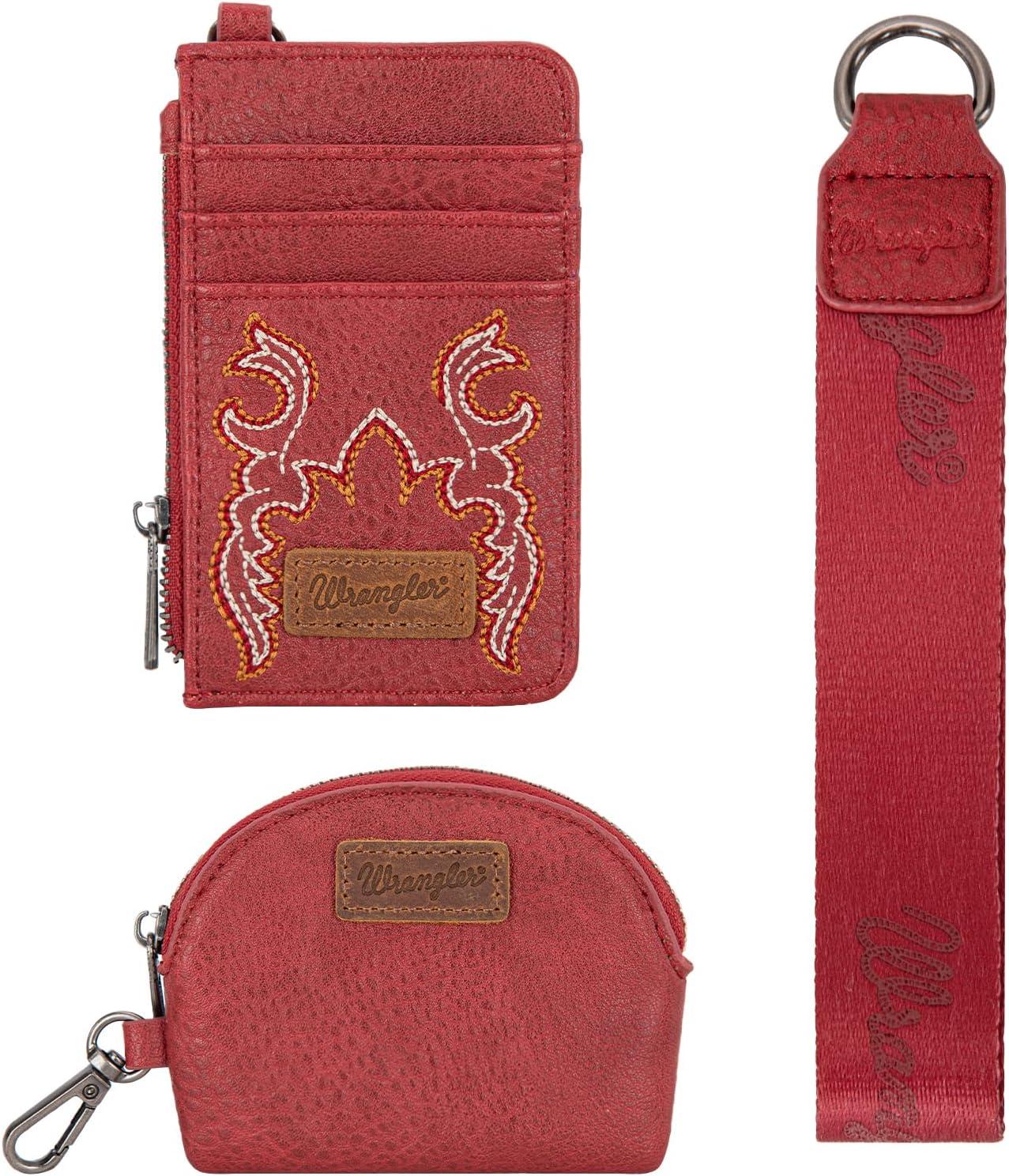 imageMontana WestxWrangler KeyChain Wristlet Wallets for Women Western Dual Pouch Wristlet Embroidered Boot Scroll Card Holder Wallet With ZipperBRed