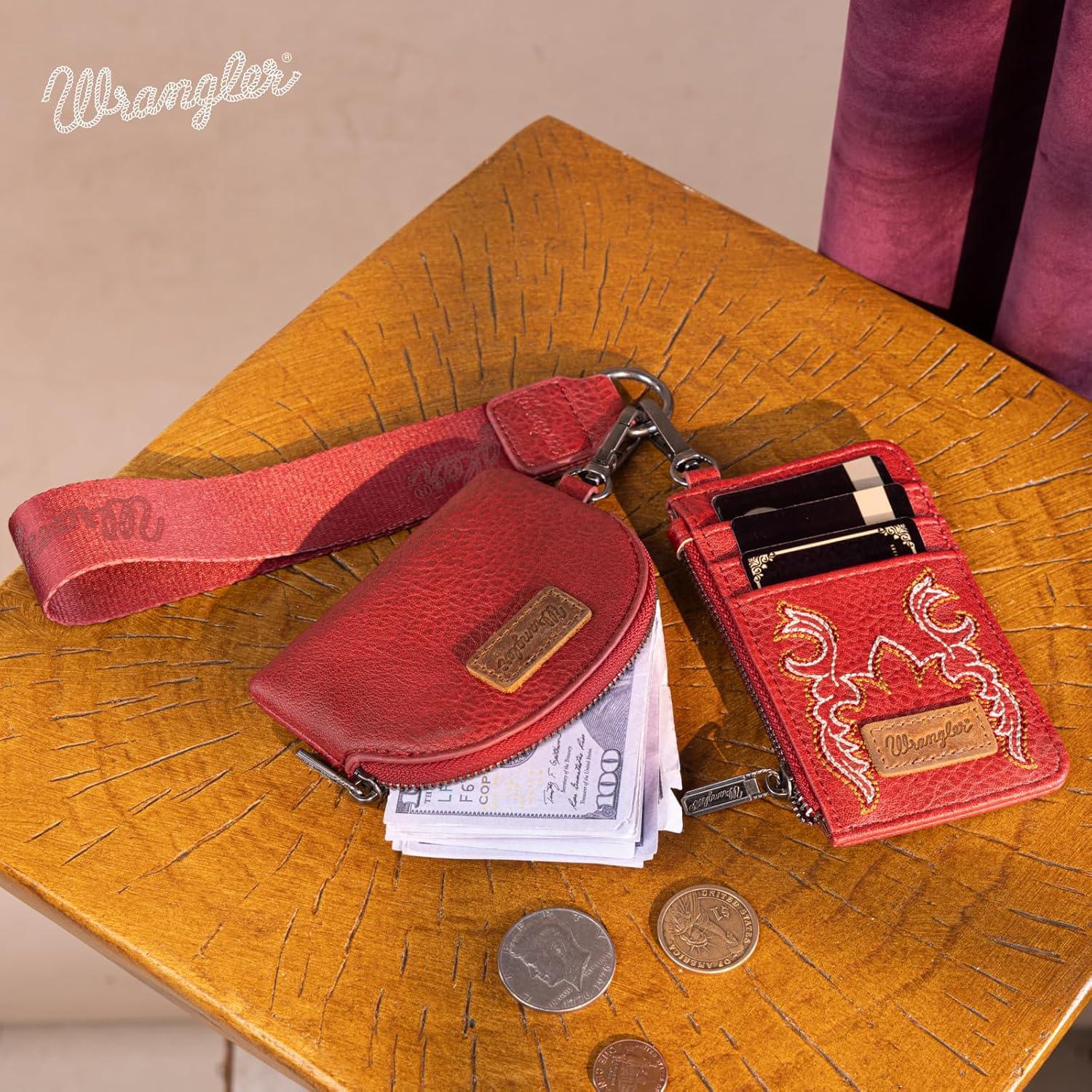 imageMontana WestxWrangler KeyChain Wristlet Wallets for Women Western Dual Pouch Wristlet Embroidered Boot Scroll Card Holder Wallet With ZipperBRed