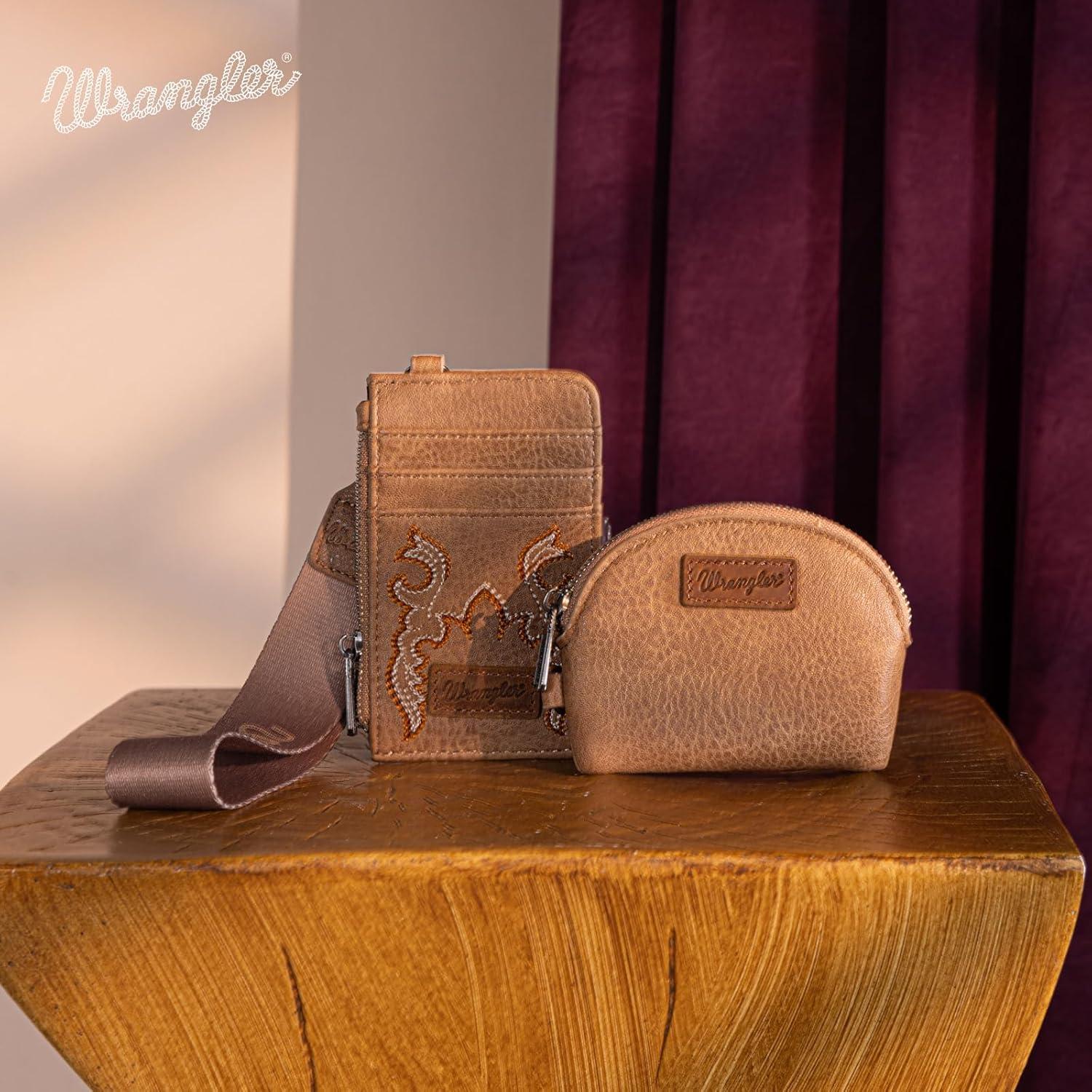 imageMontana WestxWrangler KeyChain Wristlet Wallets for Women Western Dual Pouch Wristlet Embroidered Boot Scroll Card Holder Wallet With ZipperBkhaki