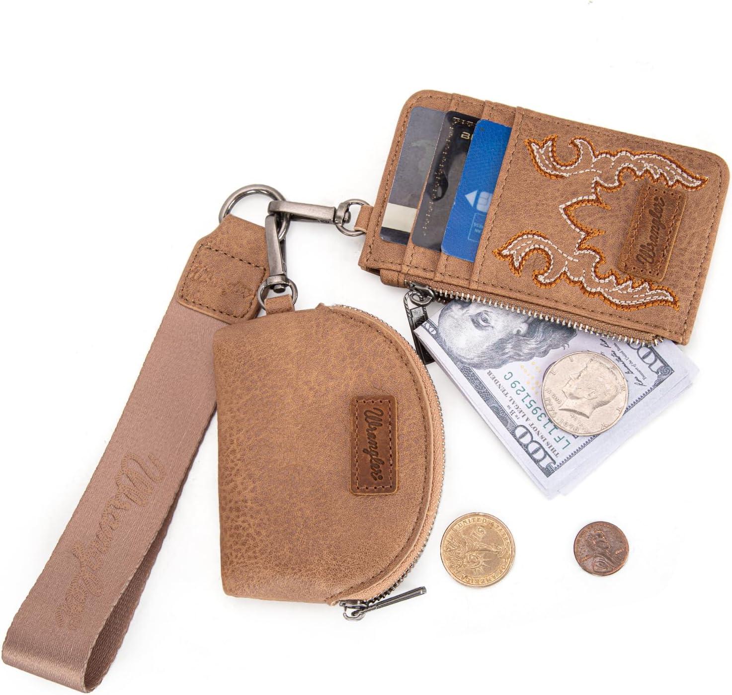 imageMontana WestxWrangler KeyChain Wristlet Wallets for Women Western Dual Pouch Wristlet Embroidered Boot Scroll Card Holder Wallet With ZipperBkhaki