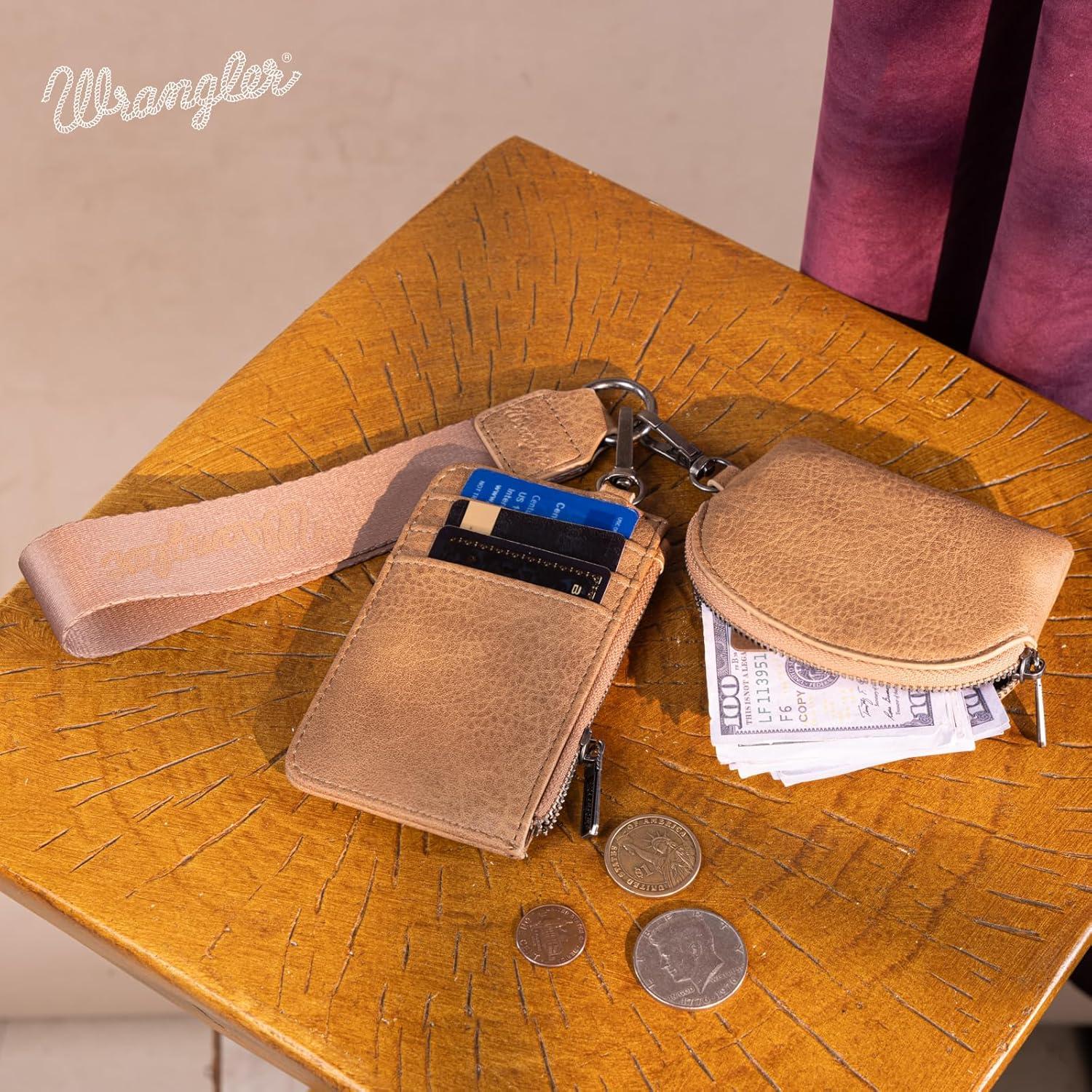 imageMontana WestxWrangler KeyChain Wristlet Wallets for Women Western Dual Pouch Wristlet Embroidered Boot Scroll Card Holder Wallet With ZipperBkhaki