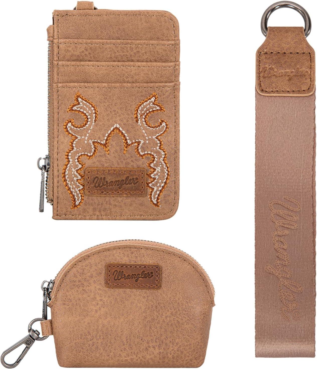 imageMontana WestxWrangler KeyChain Wristlet Wallets for Women Western Dual Pouch Wristlet Embroidered Boot Scroll Card Holder Wallet With ZipperBkhaki