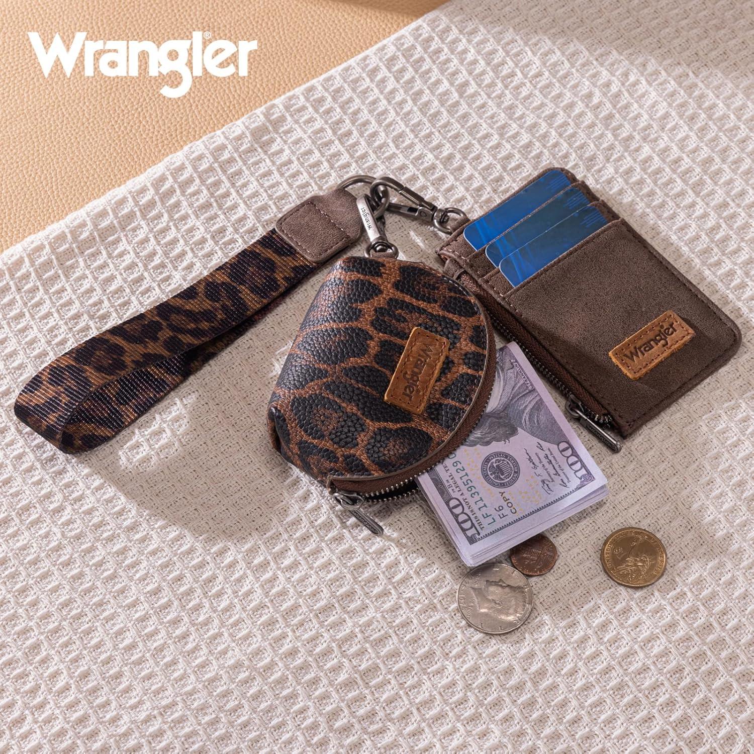 imageMontana WestxWrangler KeyChain Wristlet Wallets for Women Western Dual Pouch Wristlet Embroidered Boot Scroll Card Holder Wallet With ZipperLeopard Tan