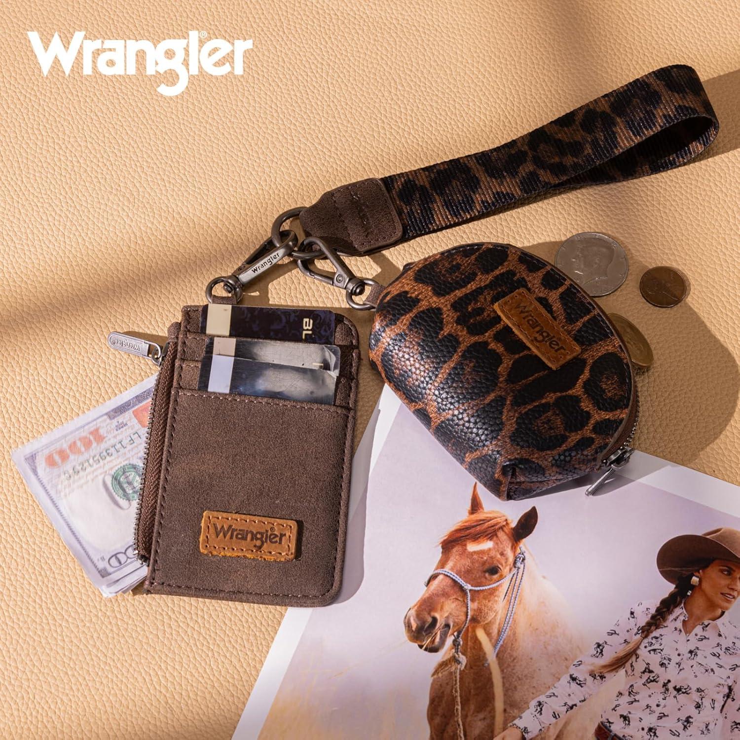 imageMontana WestxWrangler KeyChain Wristlet Wallets for Women Western Dual Pouch Wristlet Embroidered Boot Scroll Card Holder Wallet With ZipperLeopard Tan