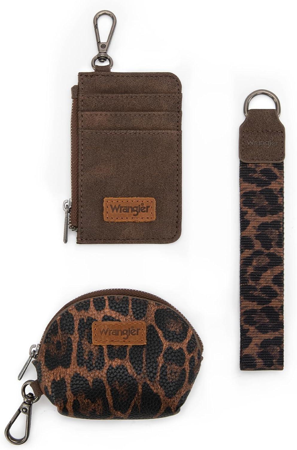 imageMontana WestxWrangler KeyChain Wristlet Wallets for Women Western Dual Pouch Wristlet Embroidered Boot Scroll Card Holder Wallet With ZipperLeopard Tan