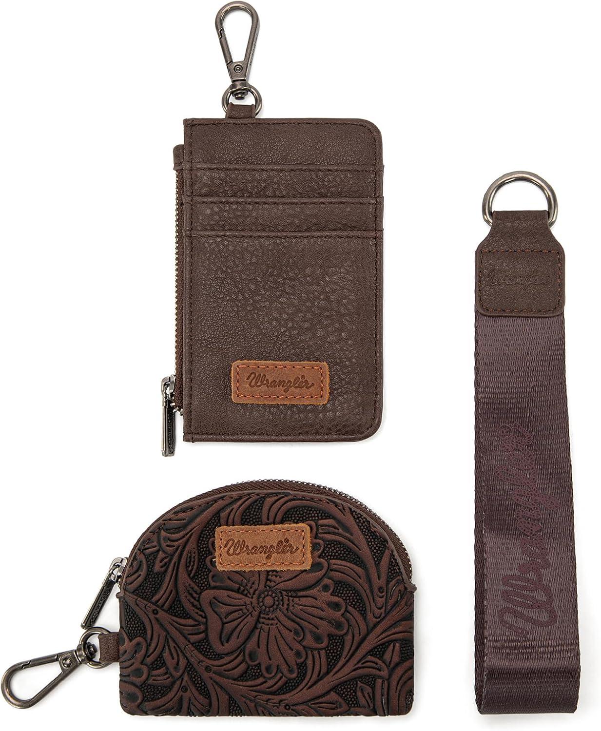imageMontana WestxWrangler KeyChain Wristlet Wallets for Women Western Dual Pouch Wristlet Embroidered Boot Scroll Card Holder Wallet With ZipperTooling Coffee