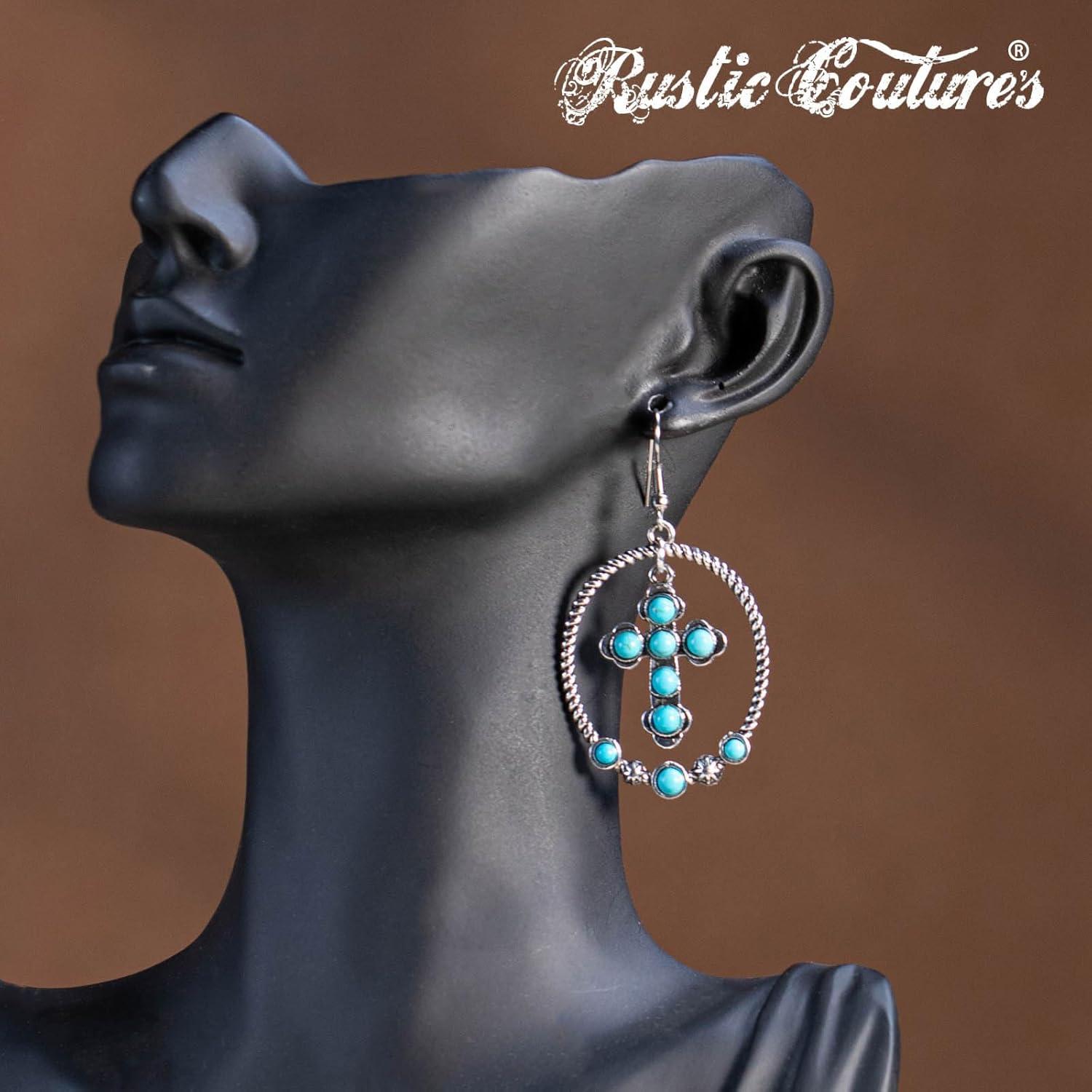 imageRustic Coutures Western Turquiose Earrings for Women Cowgirl Country Dangling Concho Western JewelryCTurquoise