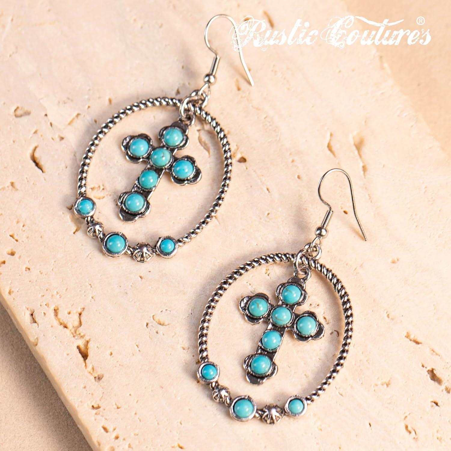 imageRustic Coutures Western Turquiose Earrings for Women Cowgirl Country Dangling Concho Western JewelryCTurquoise