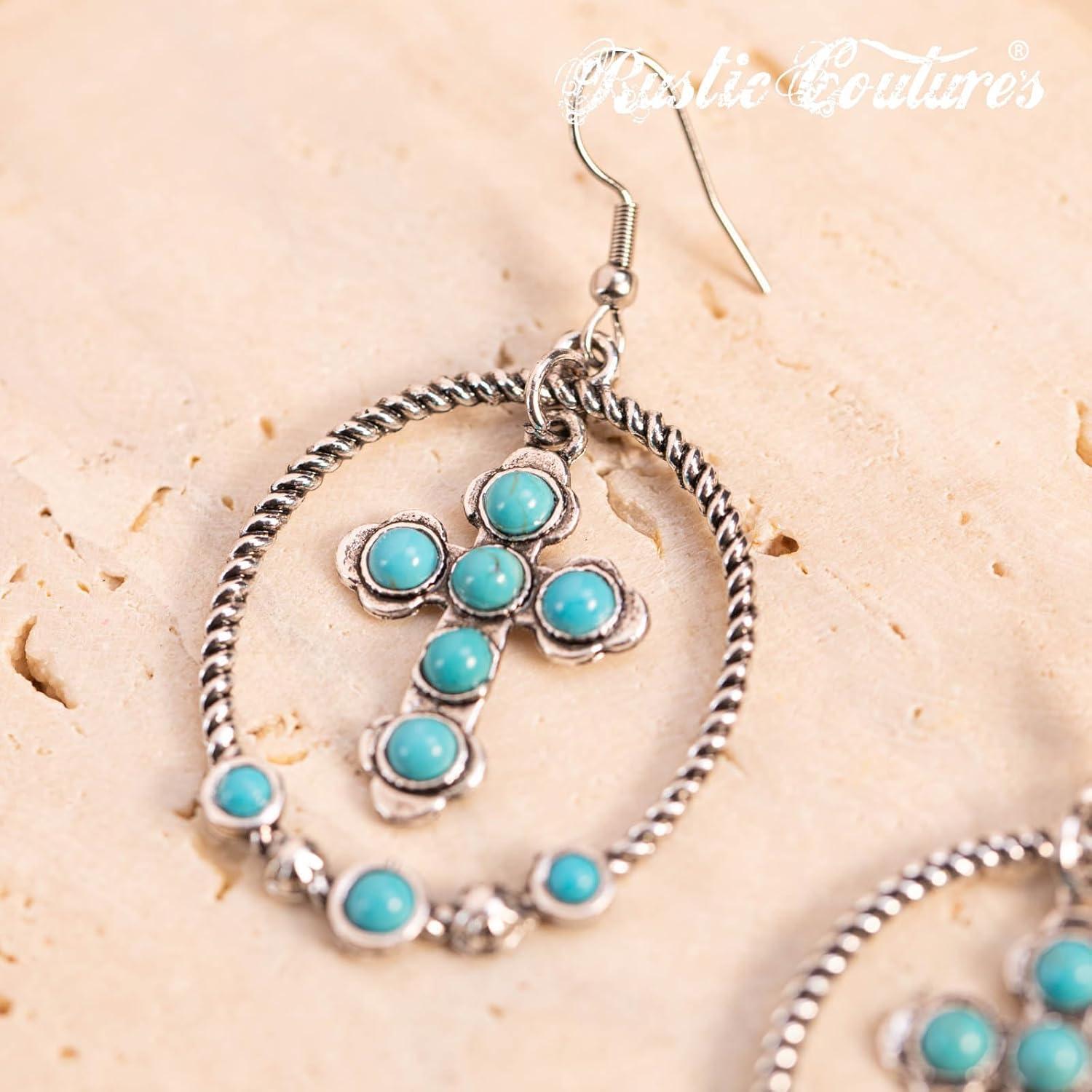 imageRustic Coutures Western Turquiose Earrings for Women Cowgirl Country Dangling Concho Western JewelryCTurquoise