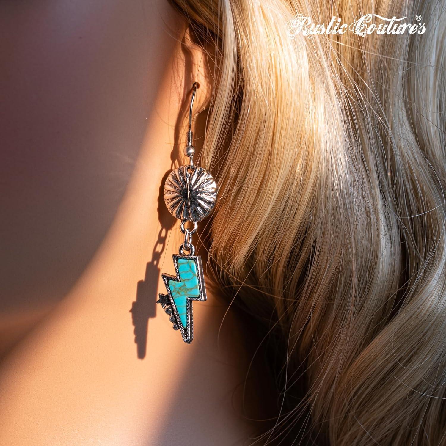 imageRustic Coutures Western Turquiose Earrings for Women Cowgirl Country Dangling Concho Western JewelryDTurquoise